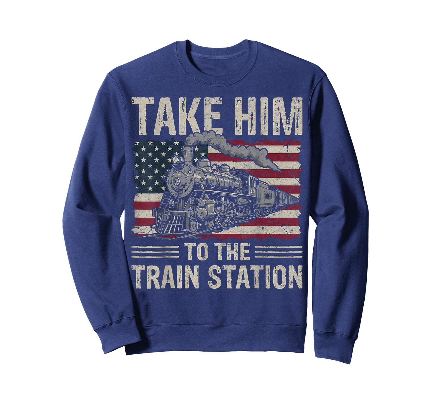 Take Him to The Train Station USA Flag Locomotive Railroad T-Shirt