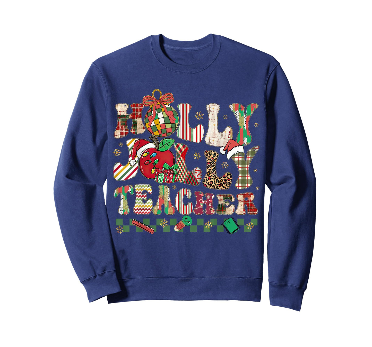 Holly-Jolly Teacher Christmas Patchwork Xmas Teaching Women T-Shirt