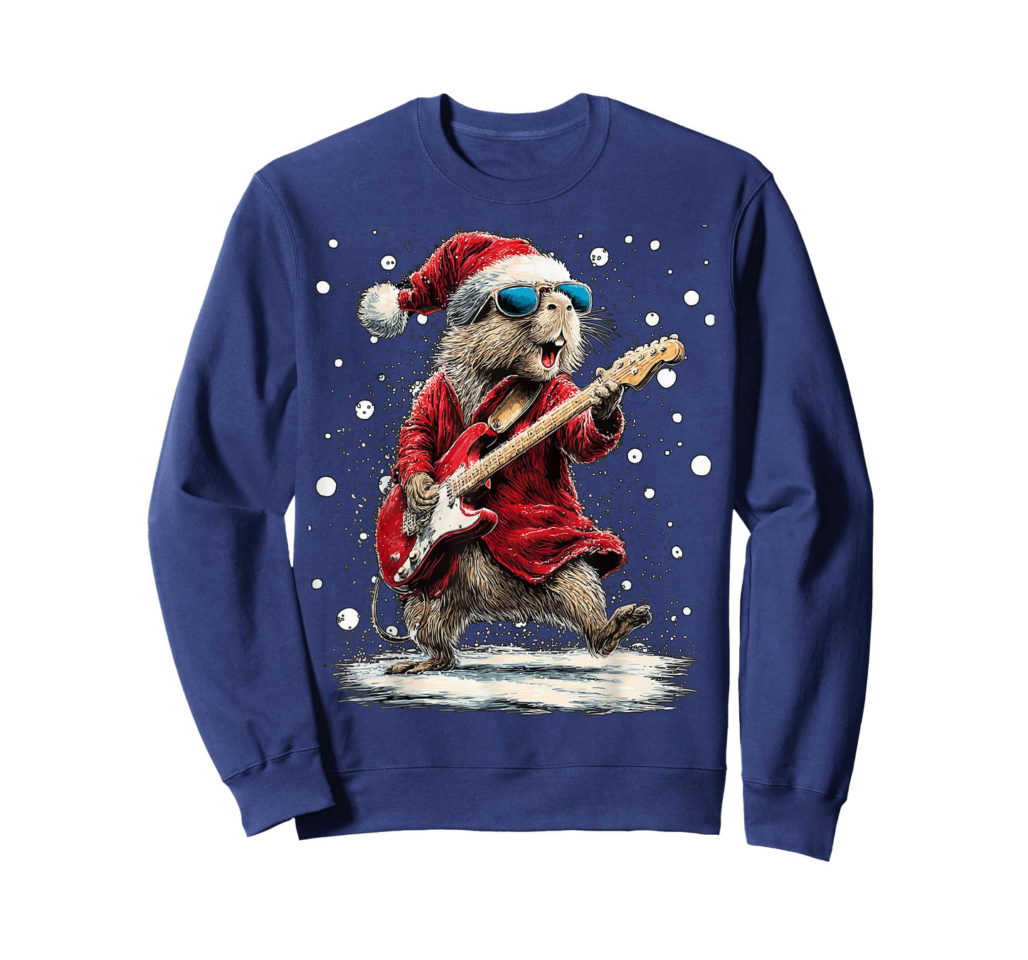 Christmas Capybara Playing Guitar Funny Musician Animal T-Shirt