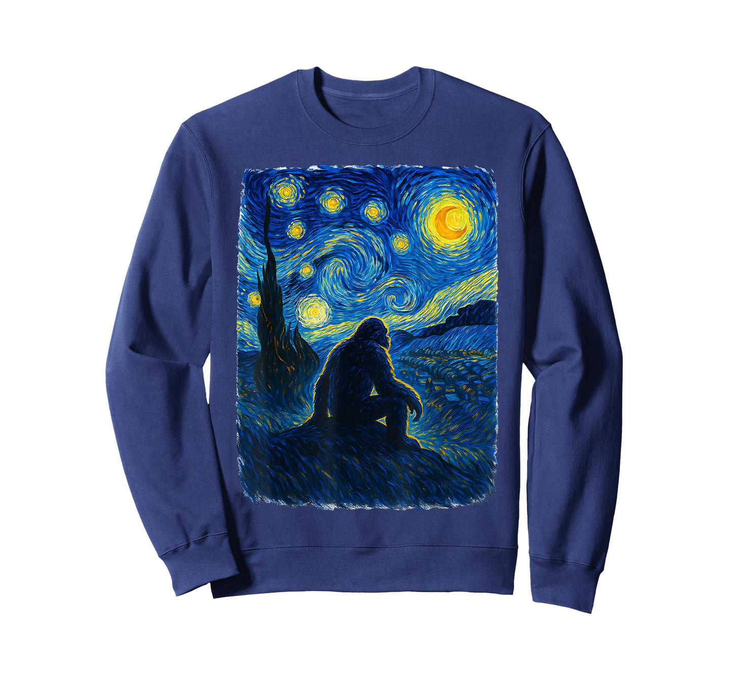 Bigfoot Starry Night Sasquatch Van Gogh Sky Painting Style T-Shirt