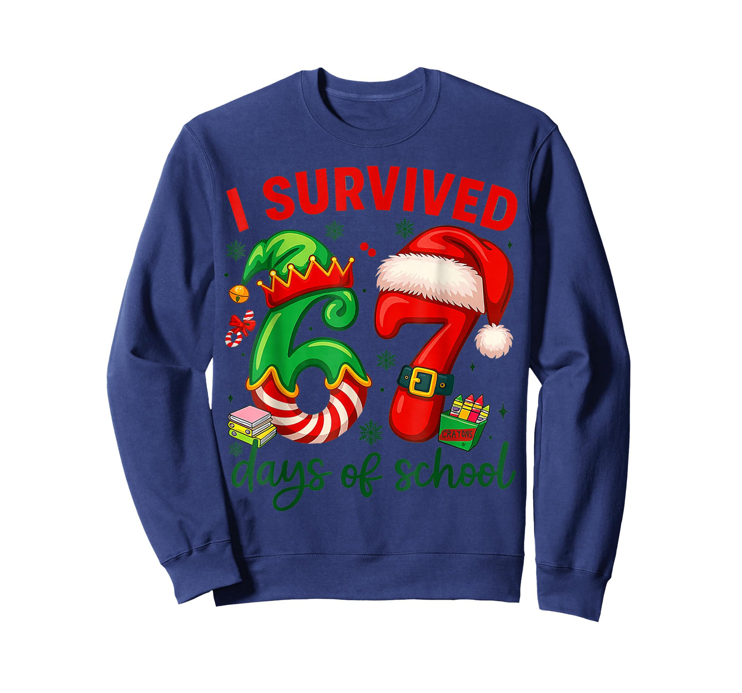I Survived 67 Days of School Christmas Candy Cane Six Seven T-Shirt