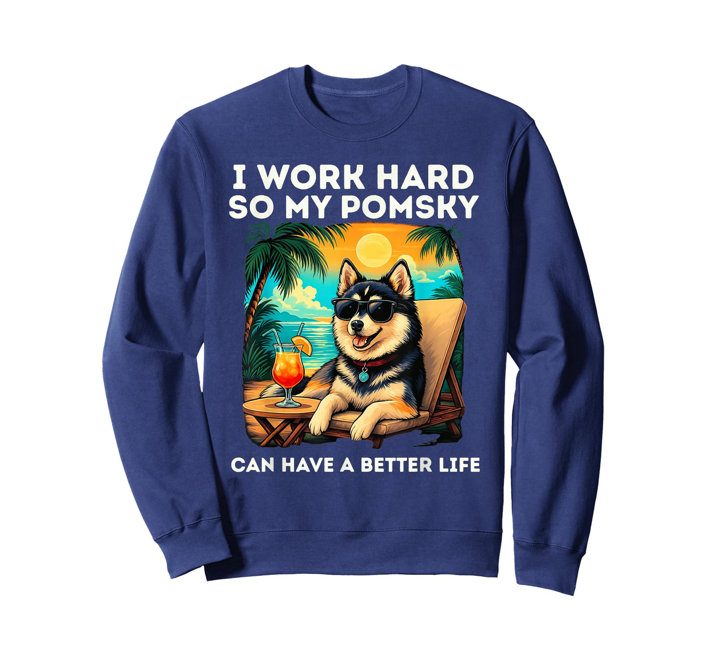 Pomsky Lover I Work Hard Design Funny Pomsky Dog T-Shirt