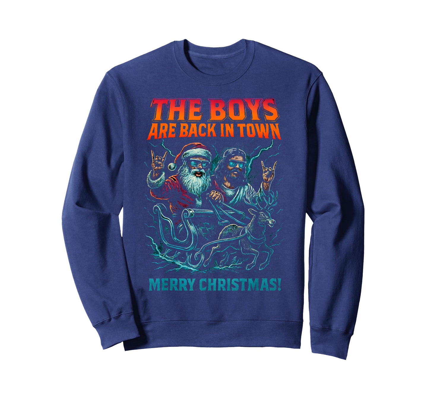 The Boys are Back in Town Christmas Jesus Santa Rock n Roll T-Shirt