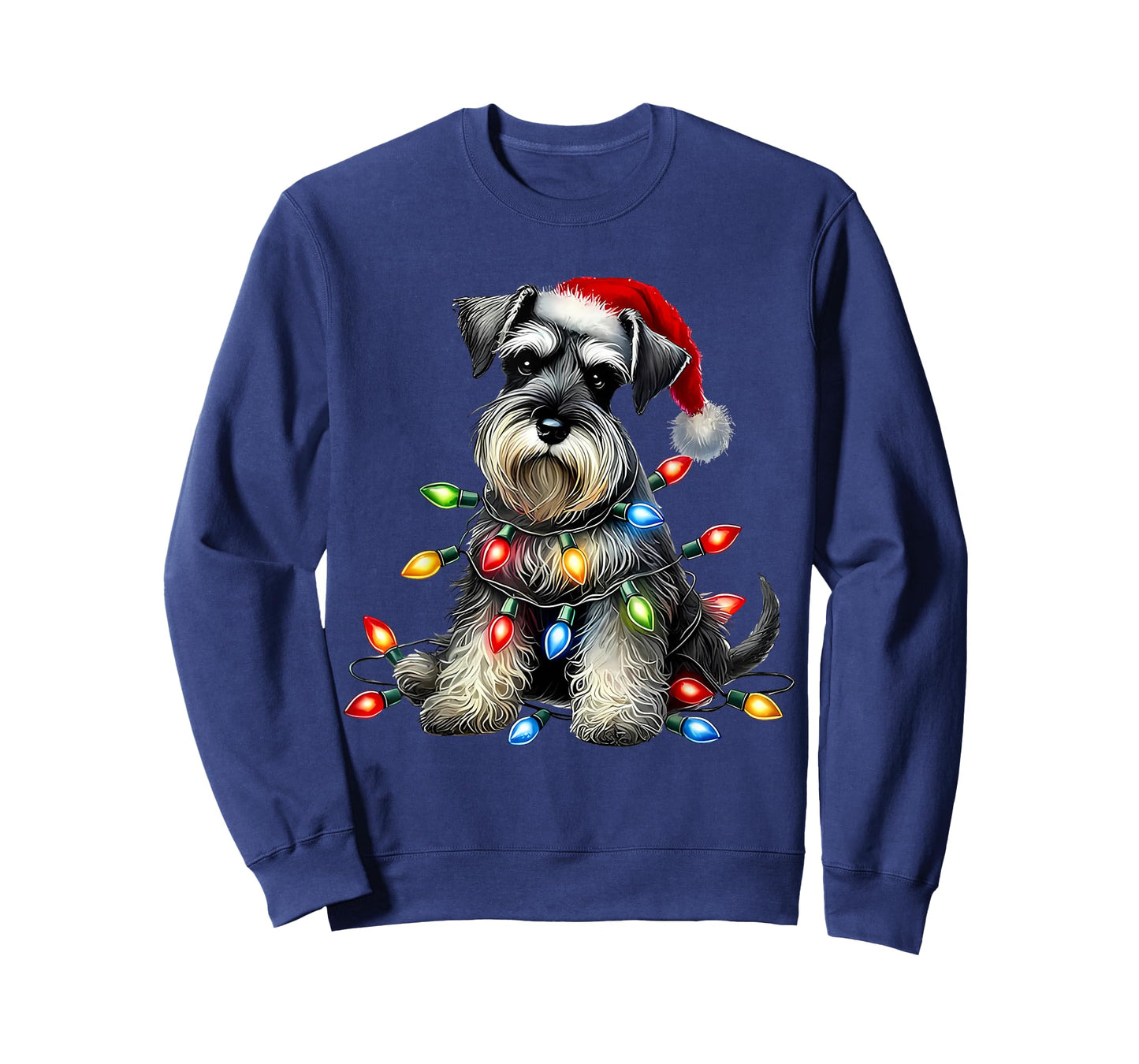 Christmas Schnauzer Dog Santa Hat Xmas Light Holiday Mom Dad T-Shirt