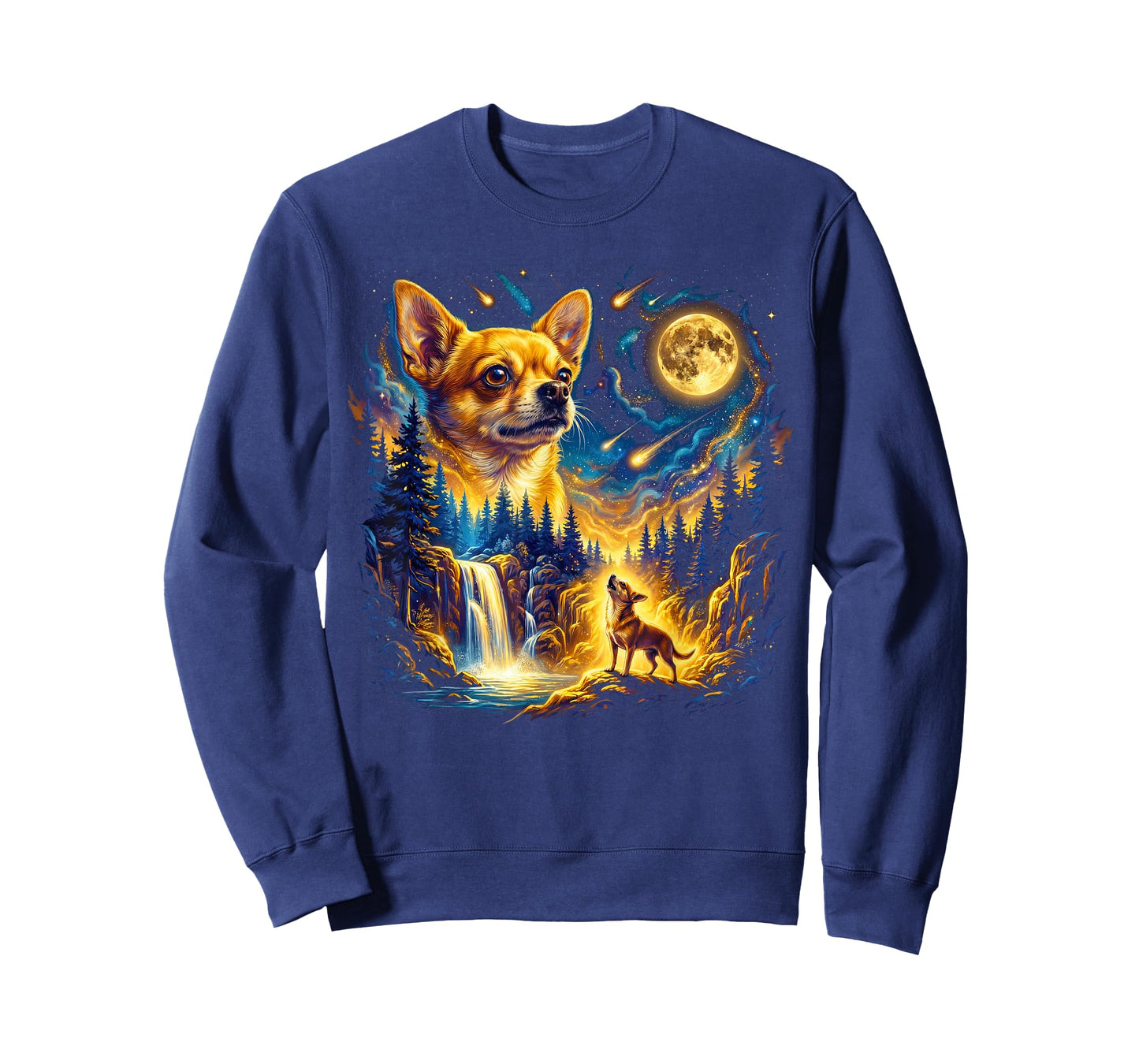 Chihuahua Howling to The Moon Vintage Dog Art Design T-Shirt