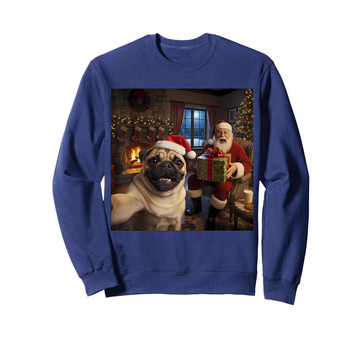Pug Selfie with Santa Claus Funny Christmas Meme T-Shirt