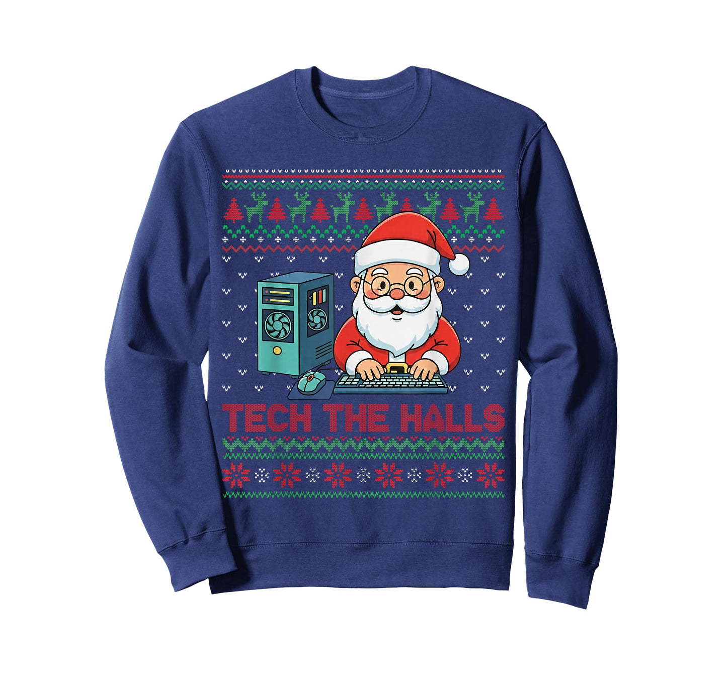 Tech The Halls Ugly Computer Geek Festive Christmas T-Shirt