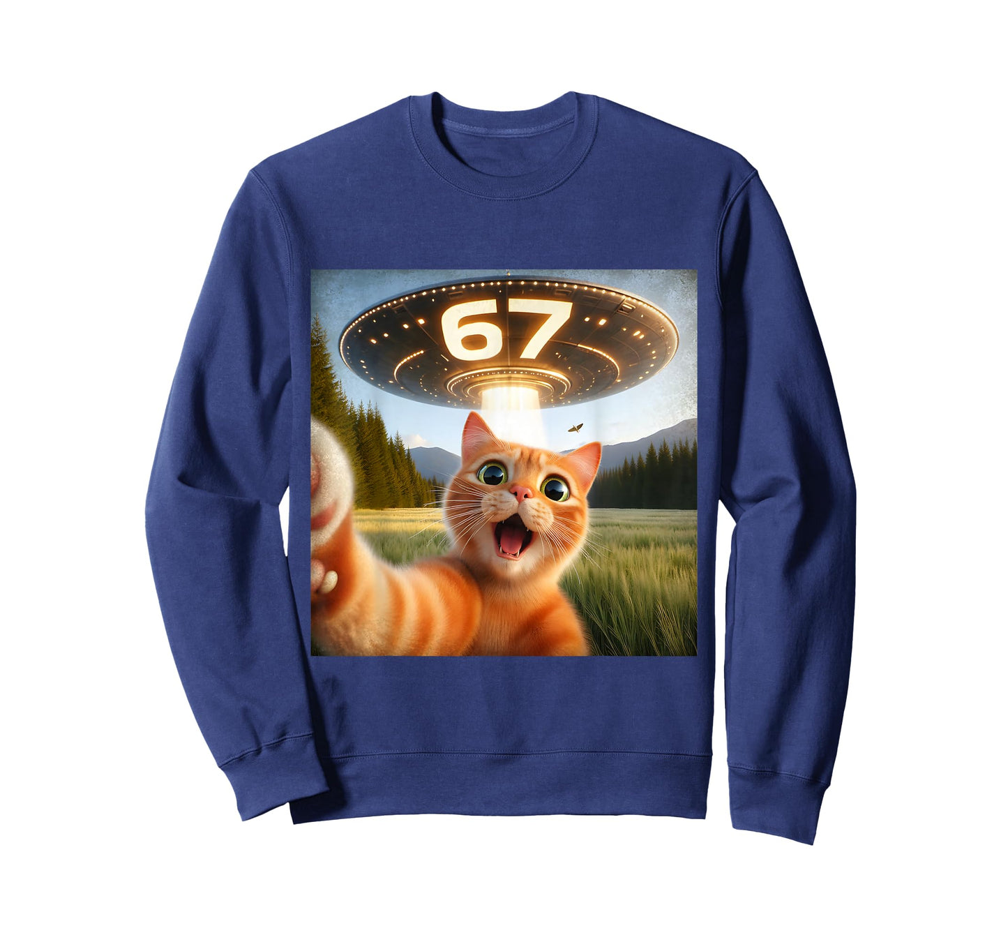 67 Funny Cat Selfie UFO Alien Meme T-Shirt
