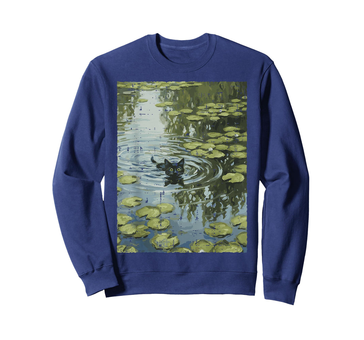 Black Cat Monet Water Lilies Kitten Painting Women Men Kids T-Shirt