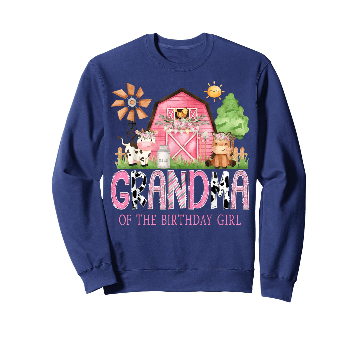 Grandma of The Birthday Girl 1St Birthday Pink Cow Farm T-Shirt