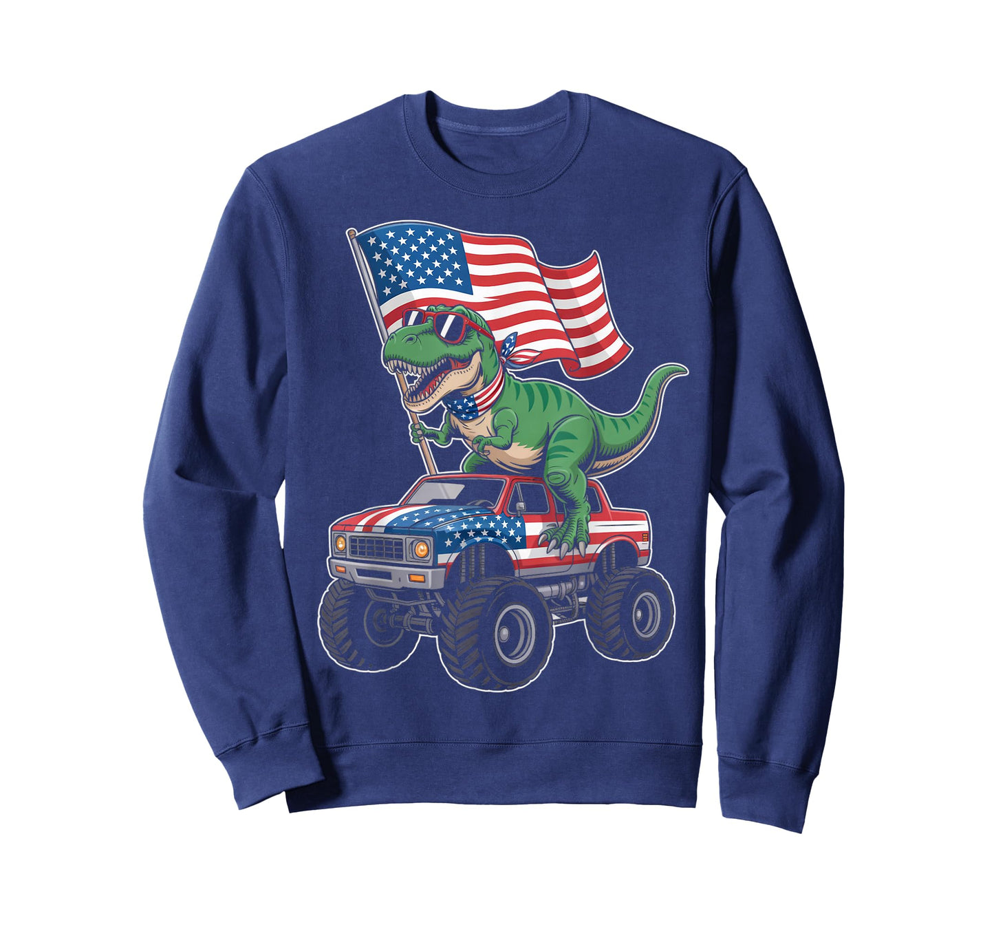 American USA Flag Dino Trex Monster Truck Dinosaur T-Shirt