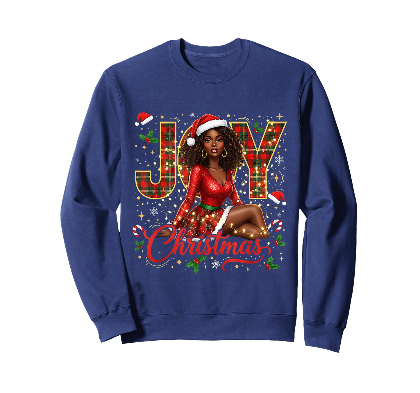 Santa Black Women Christmas Melanin Afro Woman Queen Claus T-Shirt