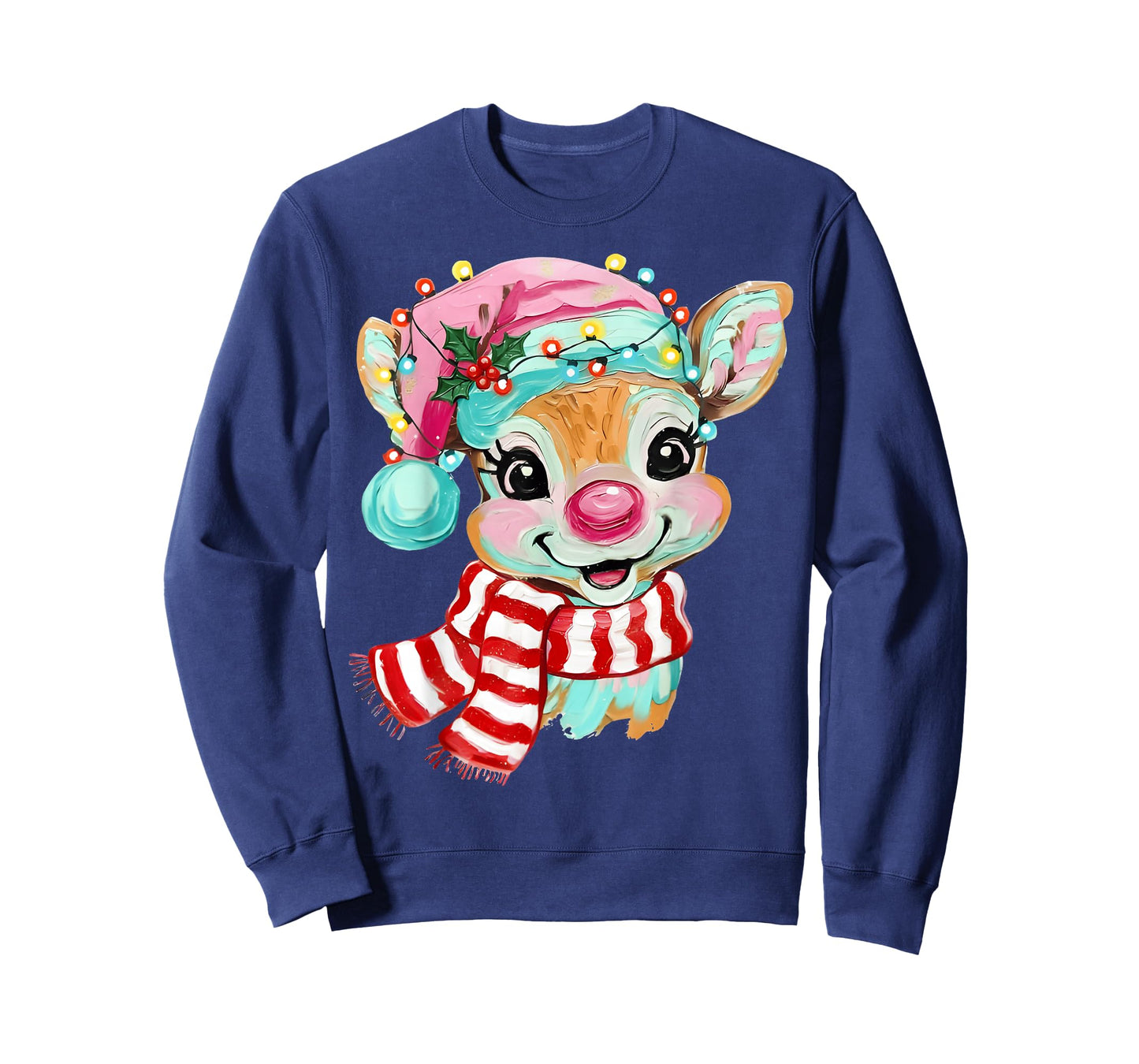 Reindeer Face Merry Christmas Girl Women Kid Painting T-Shirt