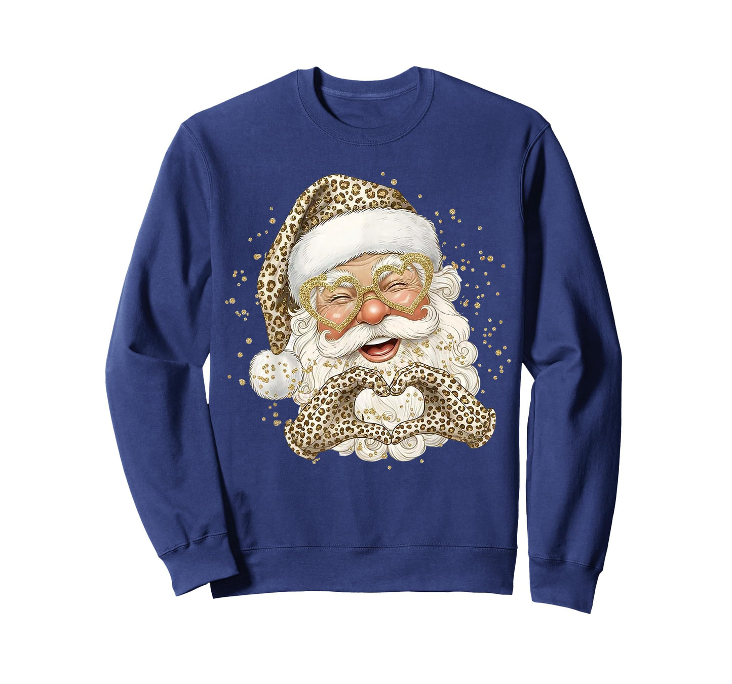 Leopard Santa with Heart Hands Glasses Christmas Holiday T-Shirt
