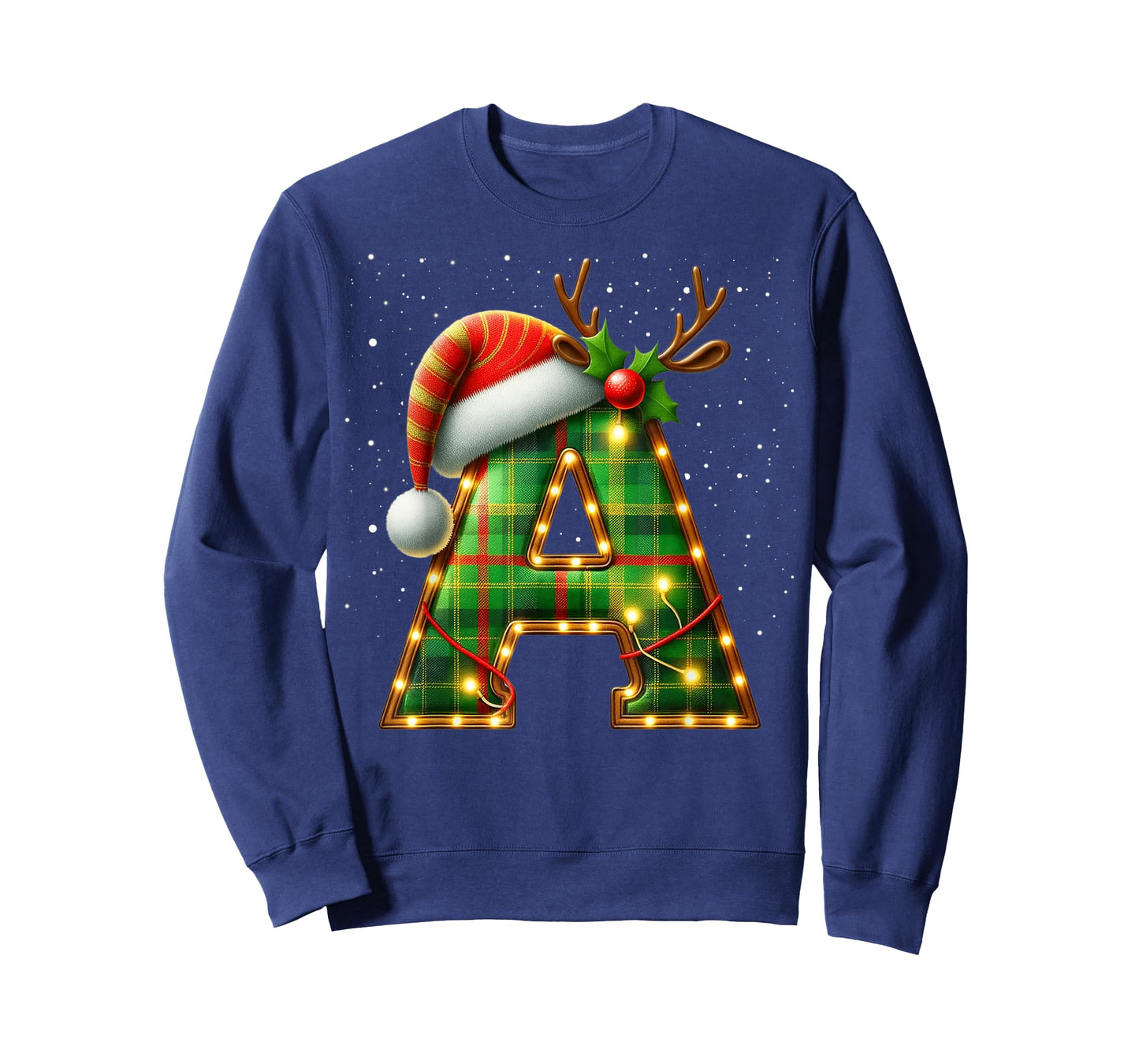 Letter A Christmas Plaid Santa Hat Monogram Initial Name A T-Shirt