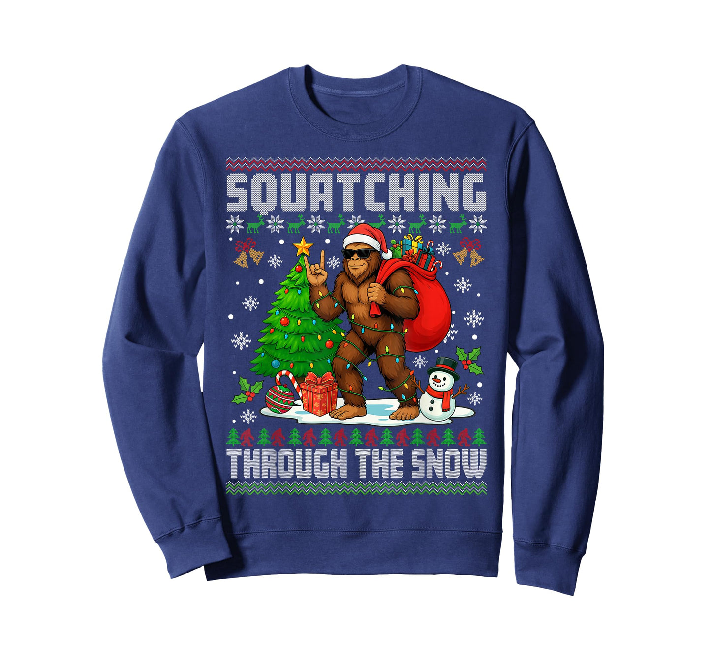 Squatching Through The Snow Bigfoot Lovers Ugly Christmas T-Shirt