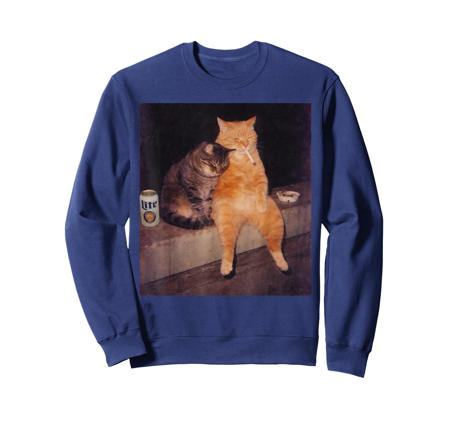 Funny Cat Smoking Beer Vintage Y2K Grunge Meme Graphic Tee T-Shirt