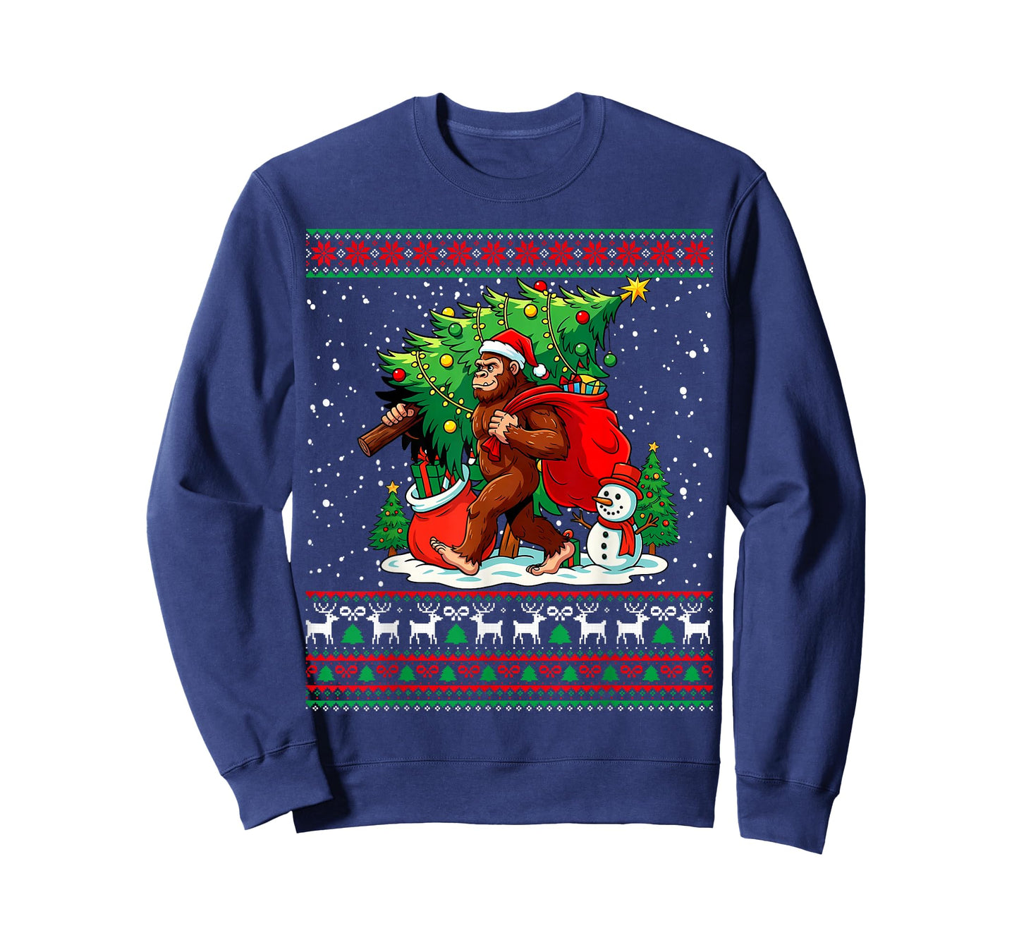 Santa Bigfoot Christmas Tree Xmas Lights Funny Sasquatch T-Shirt
