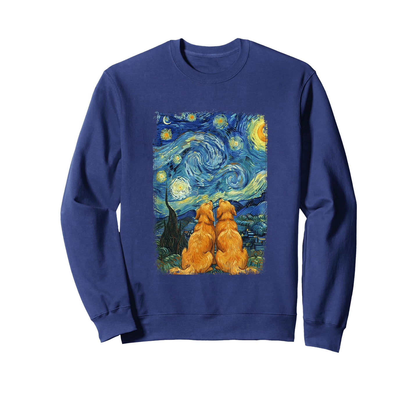 Van Gogh Starry Night Golden Retriever Dogs Romantic Couples T-Shirt