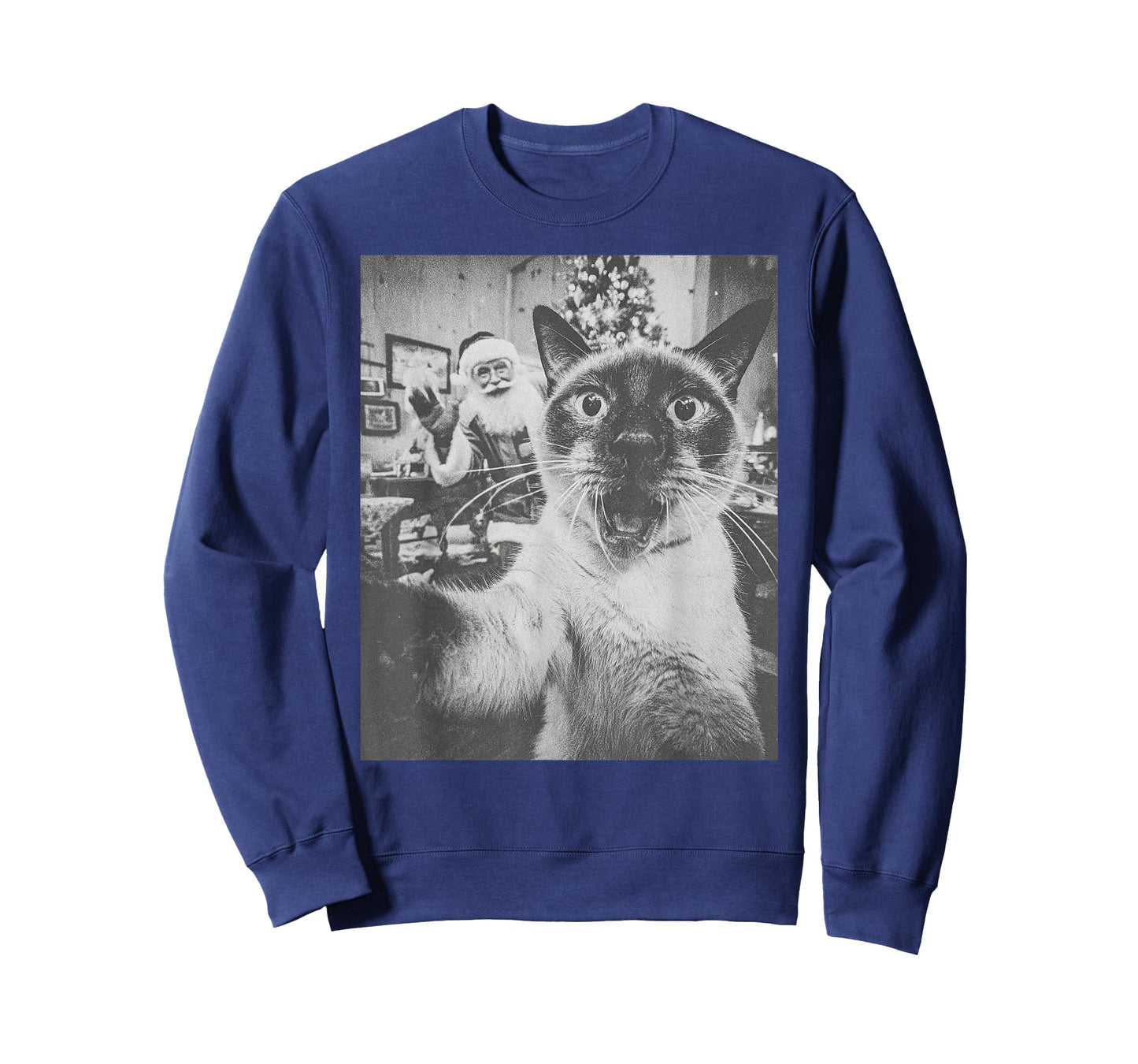 Funny AI Siamese Cat Selfie with Santa Claus Christmas Meme T-Shirt