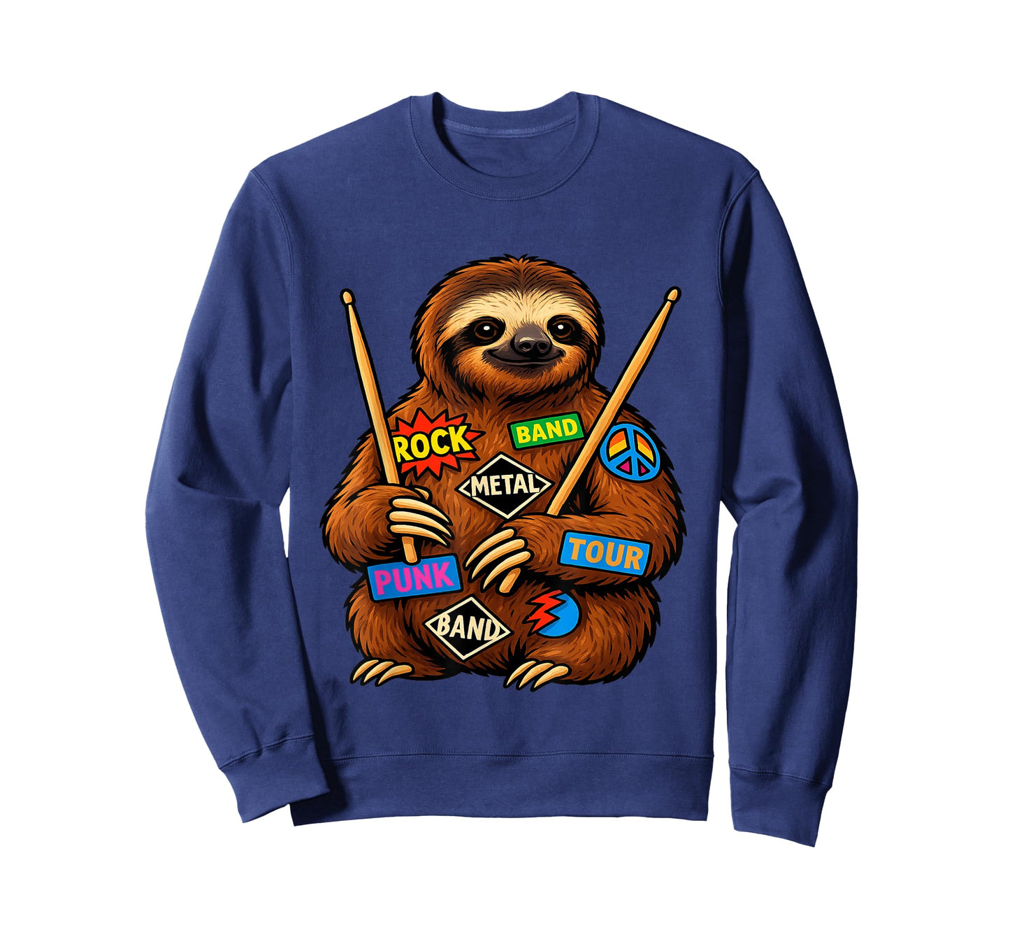 Rock Band Punk Metal Drummer Sloth T-Shirt