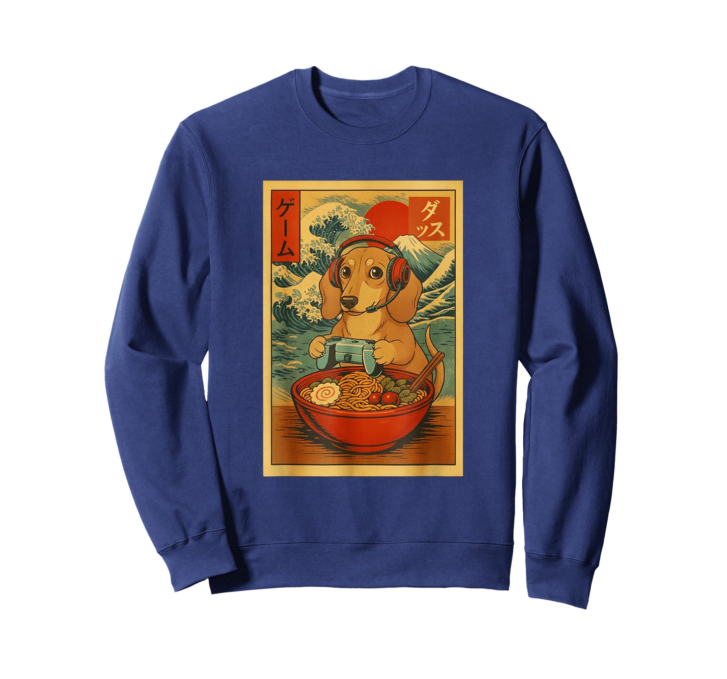 Dachshund Gaming Ramen Japanese Ukiyo-e Great Wave Retro Art T-Shirt