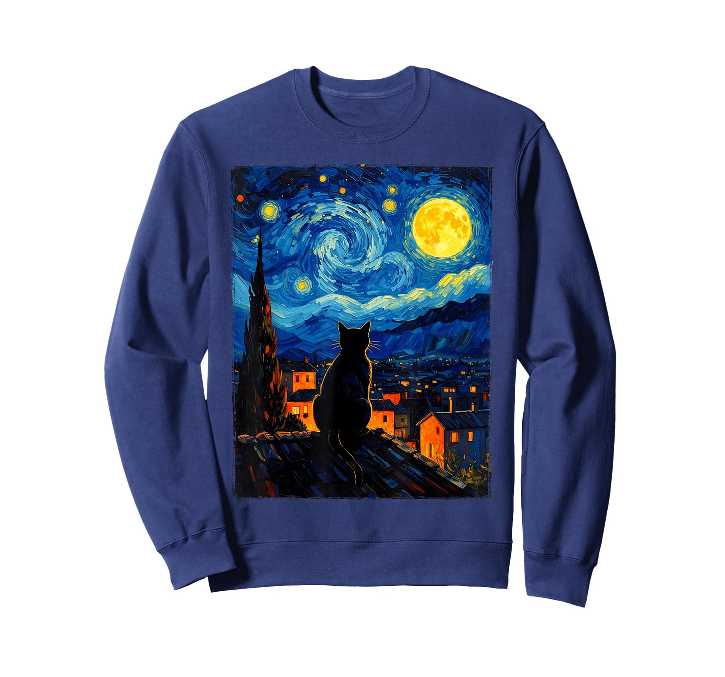 Van Gogh Starry Night Black Cat,Cat Mom, Cat Dad T-Shirt
