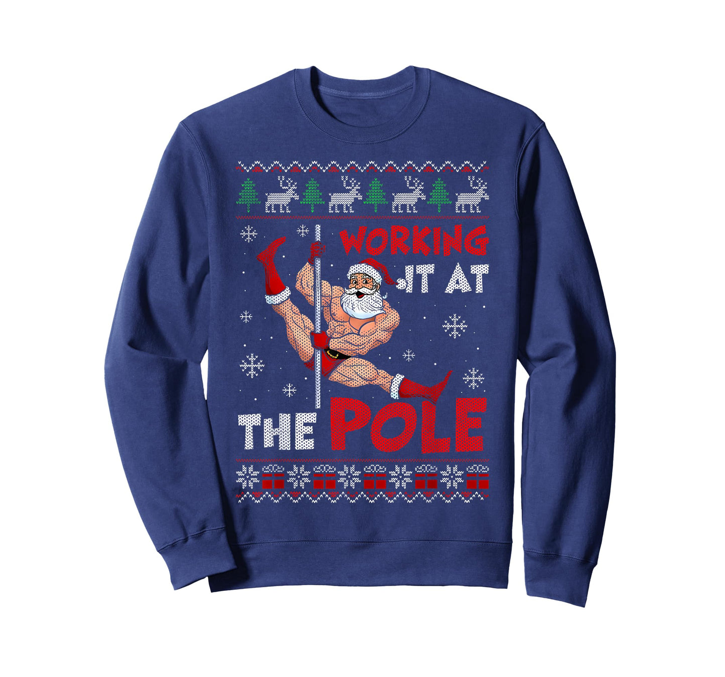 Working It at The Pole Funny Santa Dancing Ugly Christmas T-Shirt