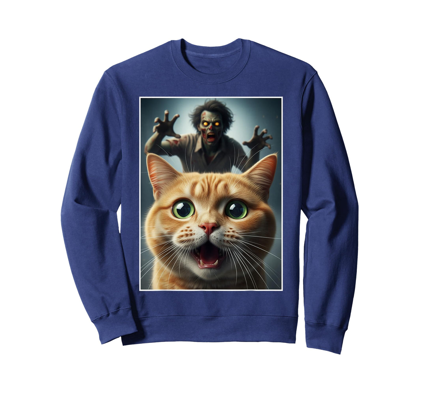 Orange Cat Selfie with Zombie Funny Pet Owner Graphic T-Shirt