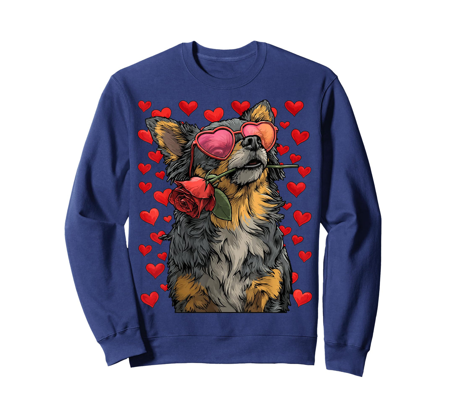 Cute Chihuahua with Heart Glasses Rose Valentine's Day Dog T-Shirt