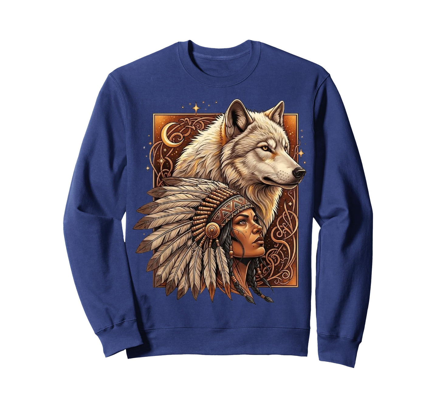 Indian Native American Woman with White Wolf Vitage Gifts T-Shirt
