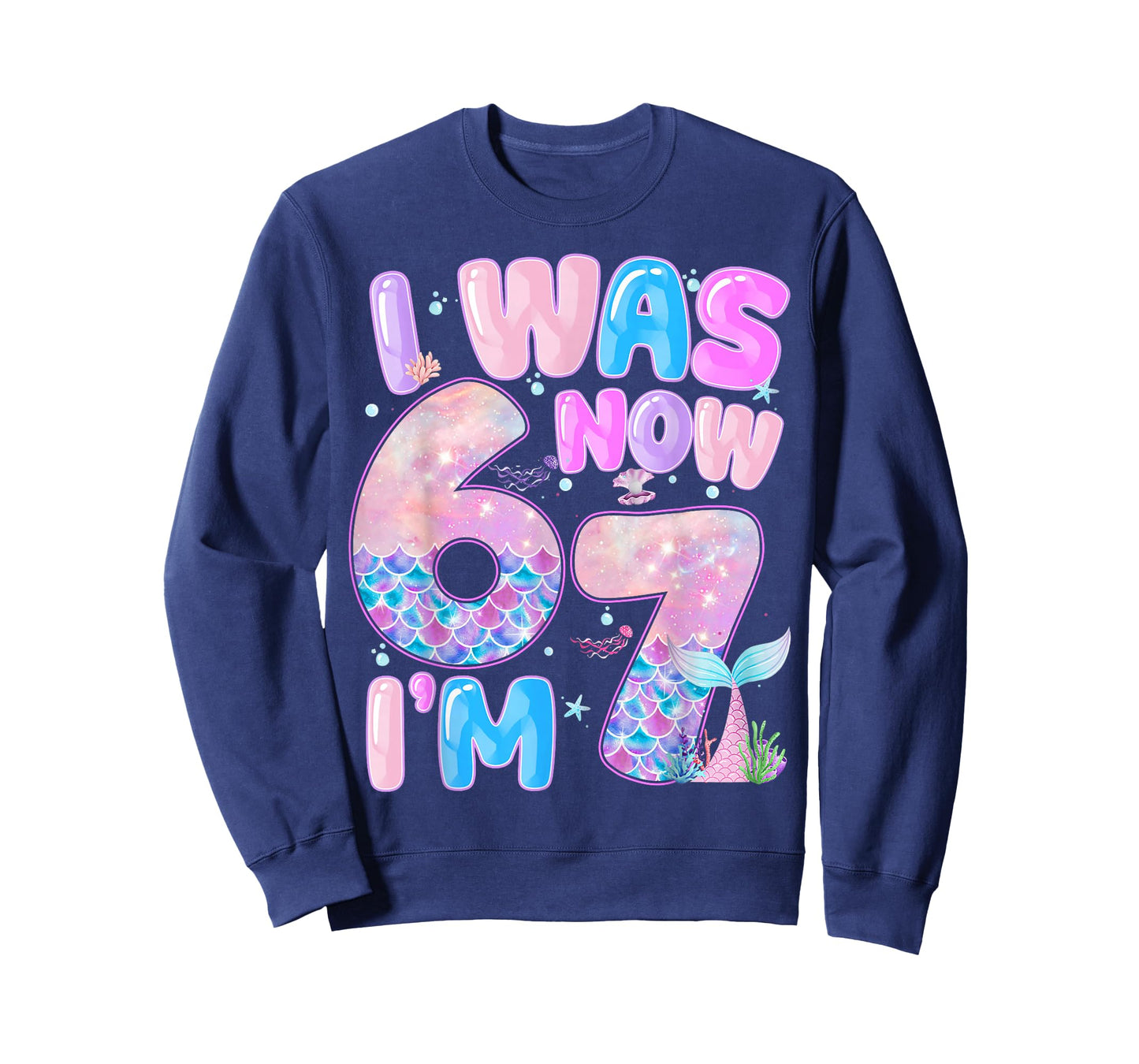 Kids 7th Birthday Girl I was 6 Now I'm 7 Year Old Mermaid T-Shirt