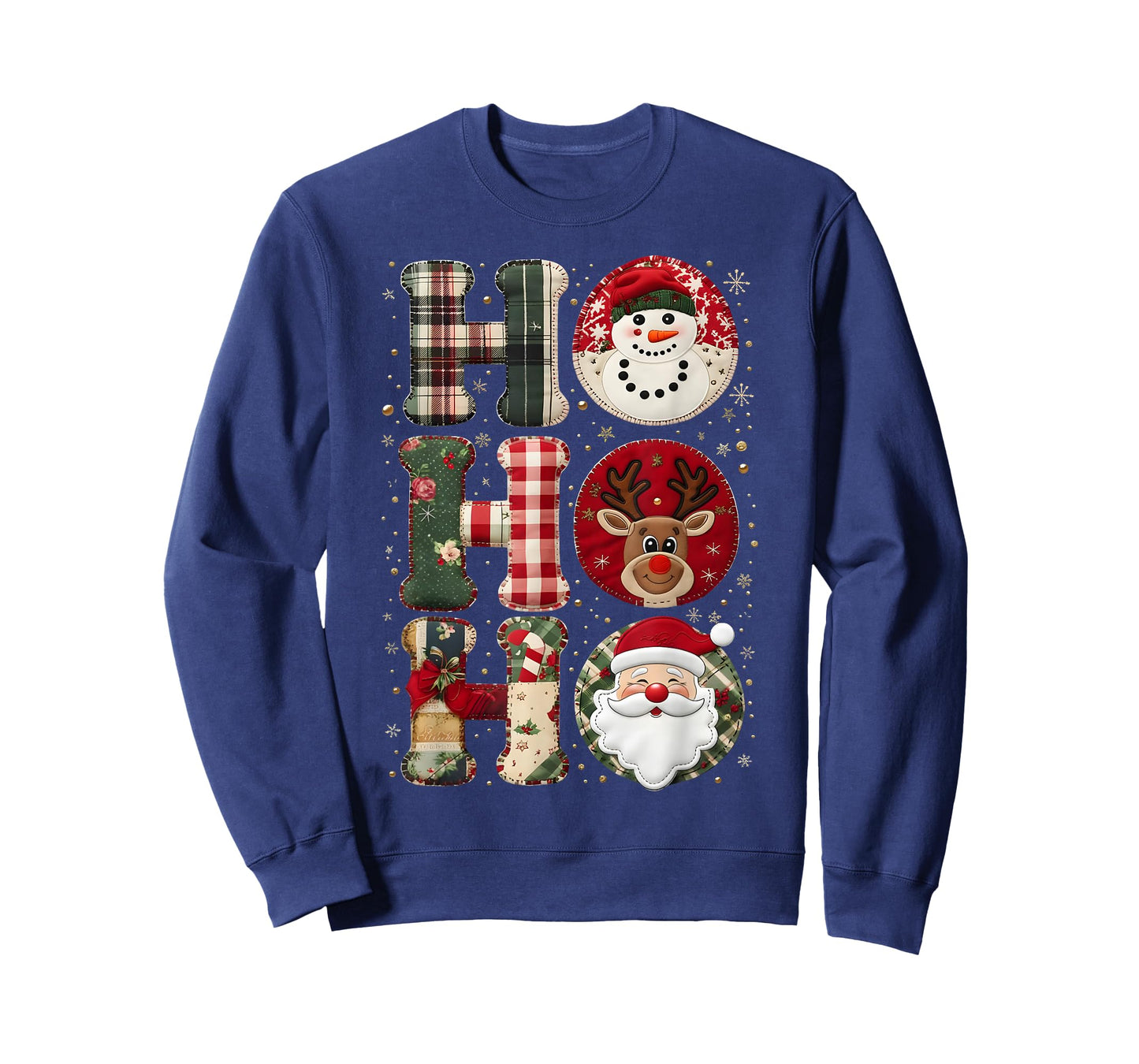 HoHoHo Patchwork Christmas Santa Reindeer Art T-Shirt