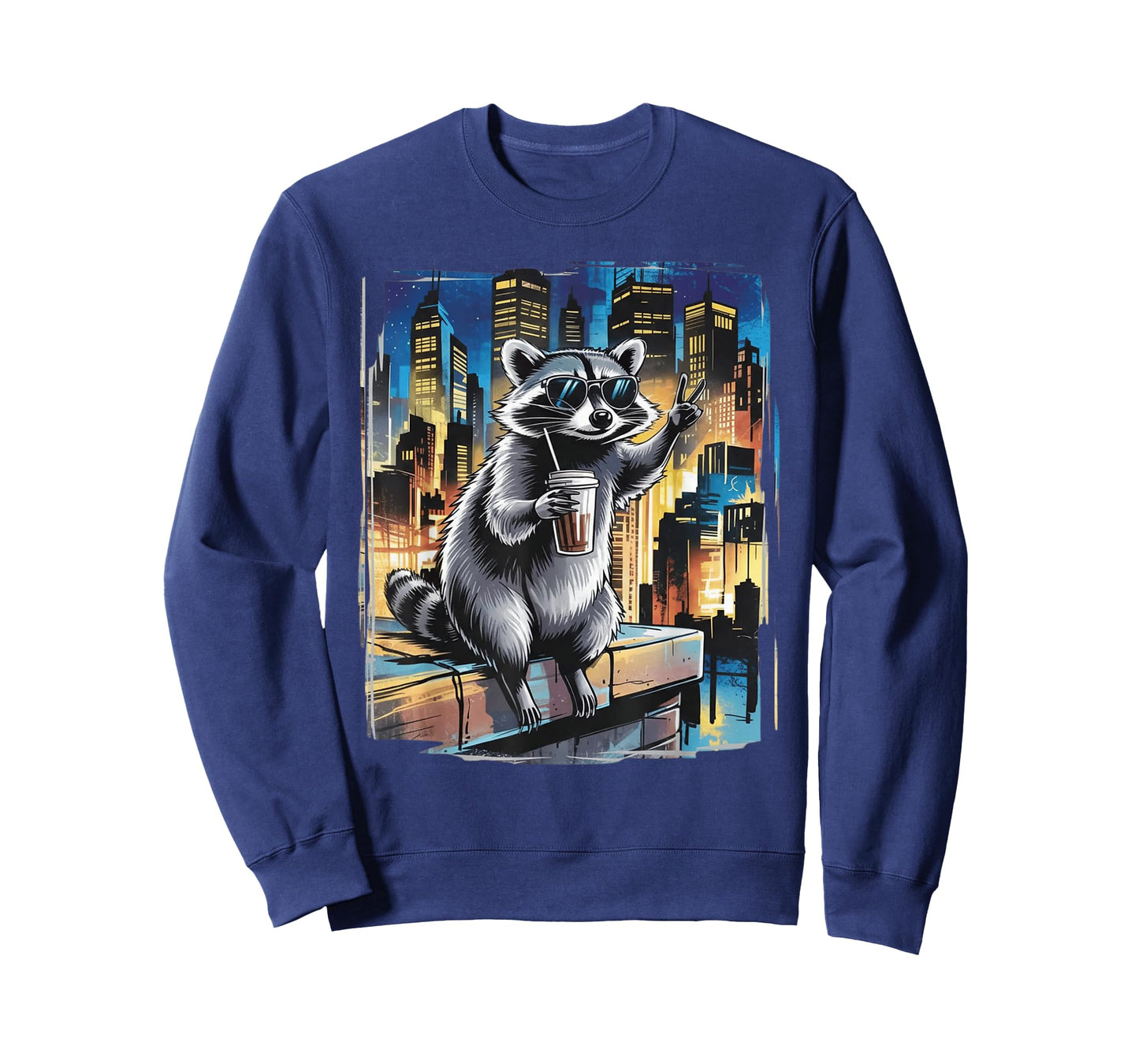 Funny Raccoon Drinking Iced Coffee Animal Meme Graphic Tee T-Shirt