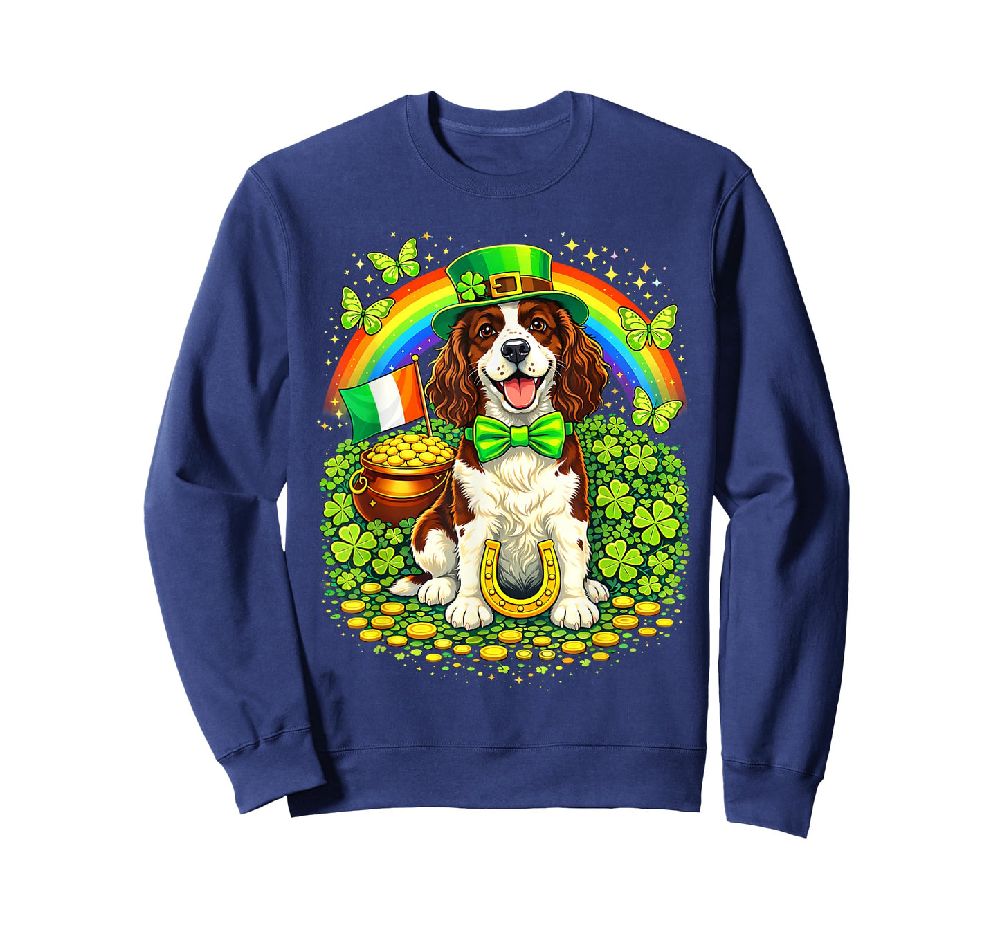 Lucky English Springer Spaniel St Patrick’s Day Shamrock T-Shirt