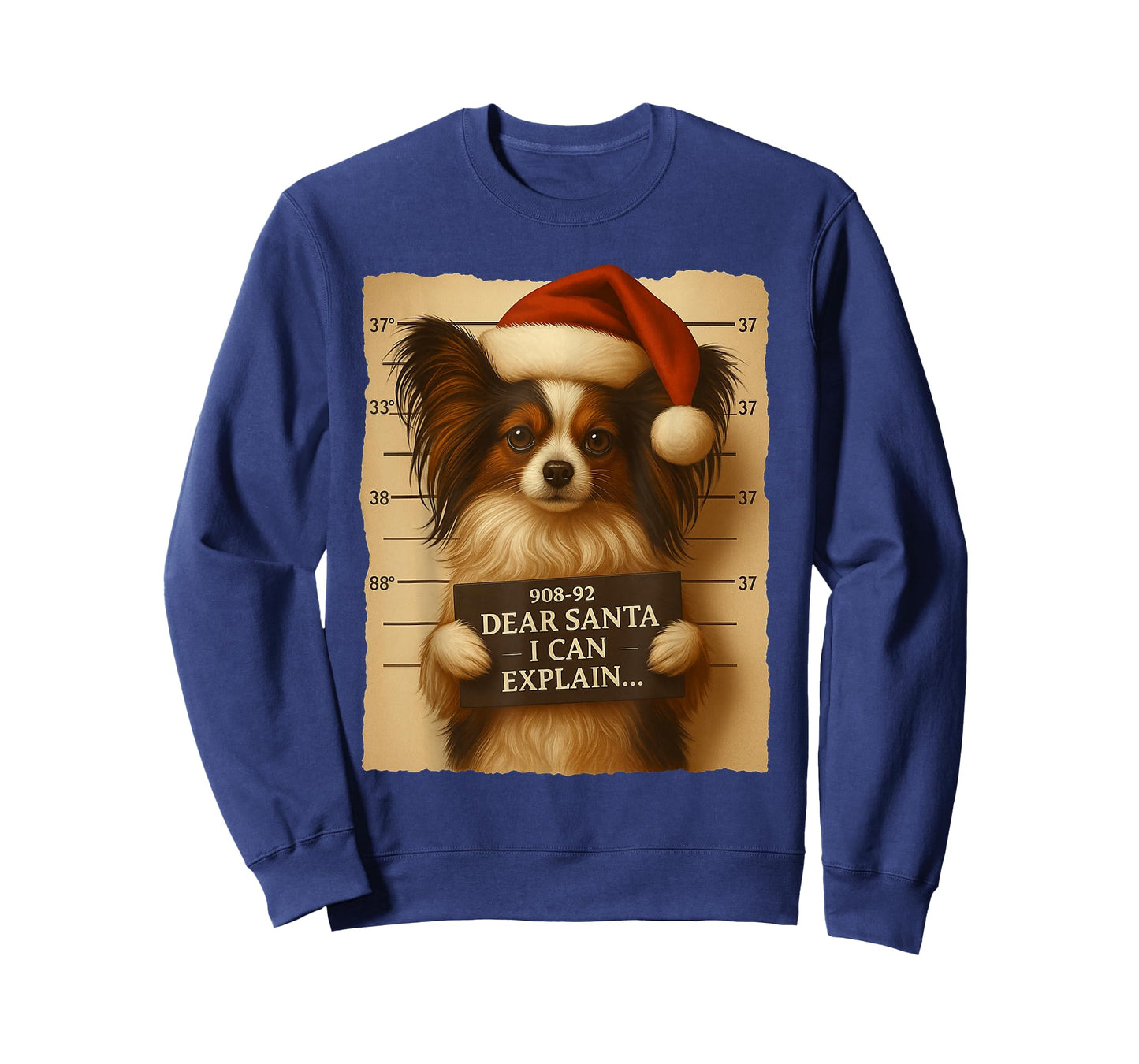 Funny Christmas Dog - Cute Papillon Santa Hat Tee T-Shirt