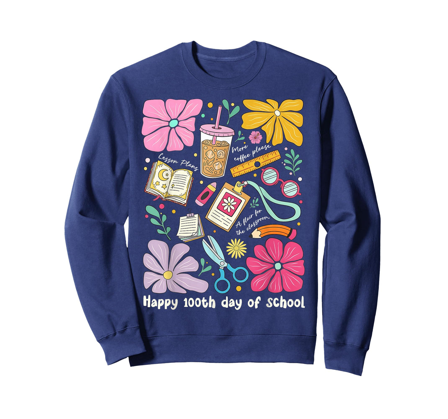 Happy 100th Day of School Boho Floral Coffee Teacher Student T-Shirt