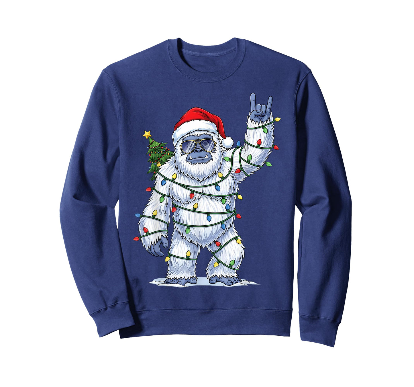 Santa Bigfoot Christmas Tree Xmas Lights Funny Sasquatch T-Shirt