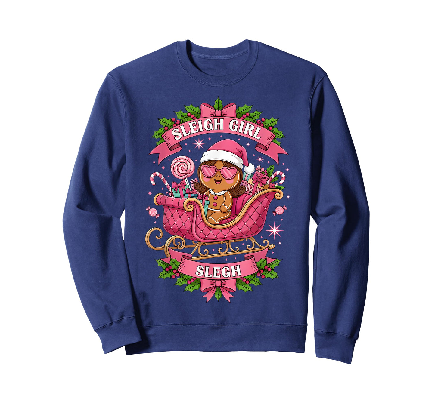 Groovy Pink Christmas Candy Sleigh Girl Gingerbread Holiday T-Shirt
