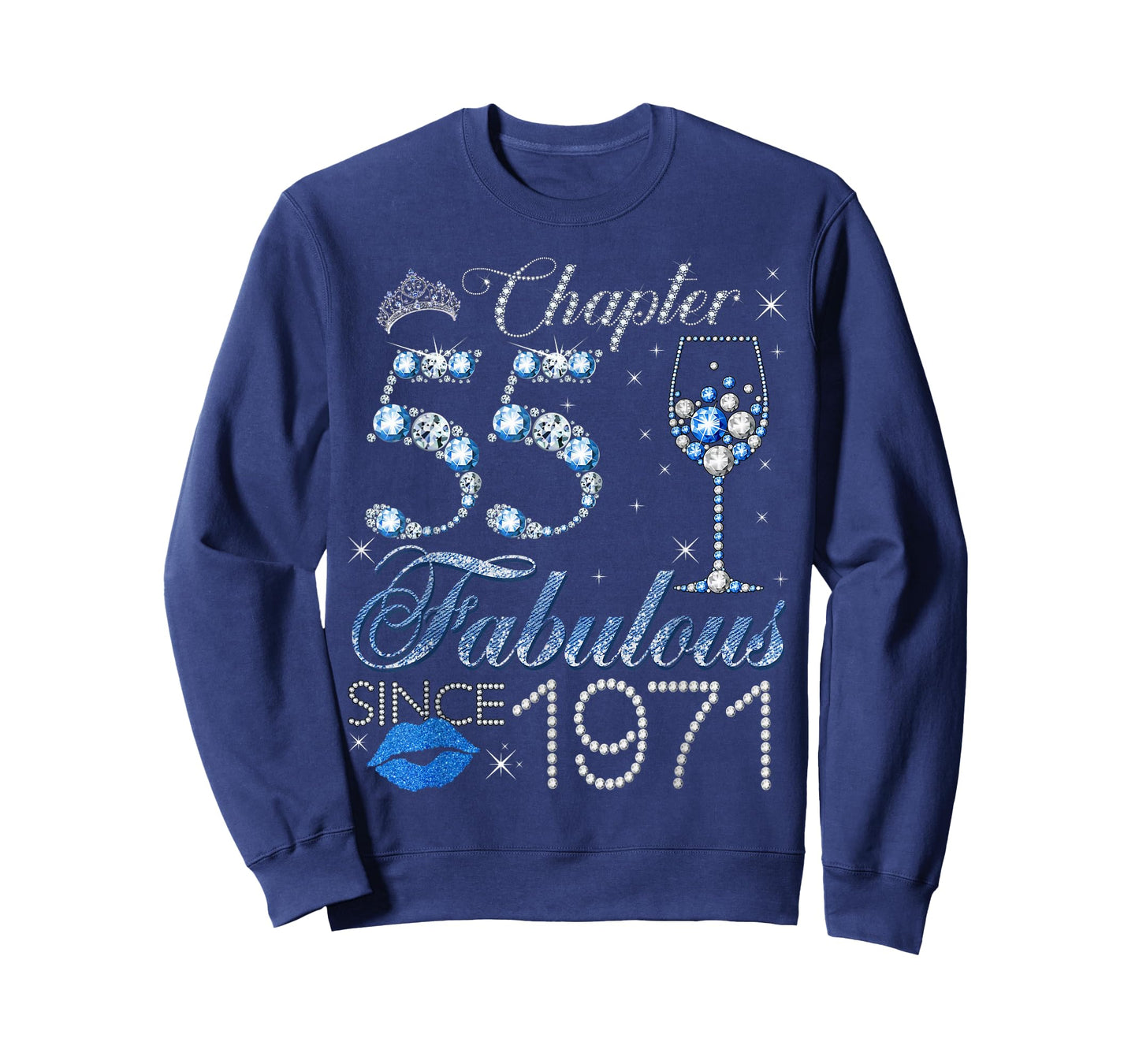 Chapter 55 55th Birthday Crown Wine Glass Denim and Diamonds T-Shirt