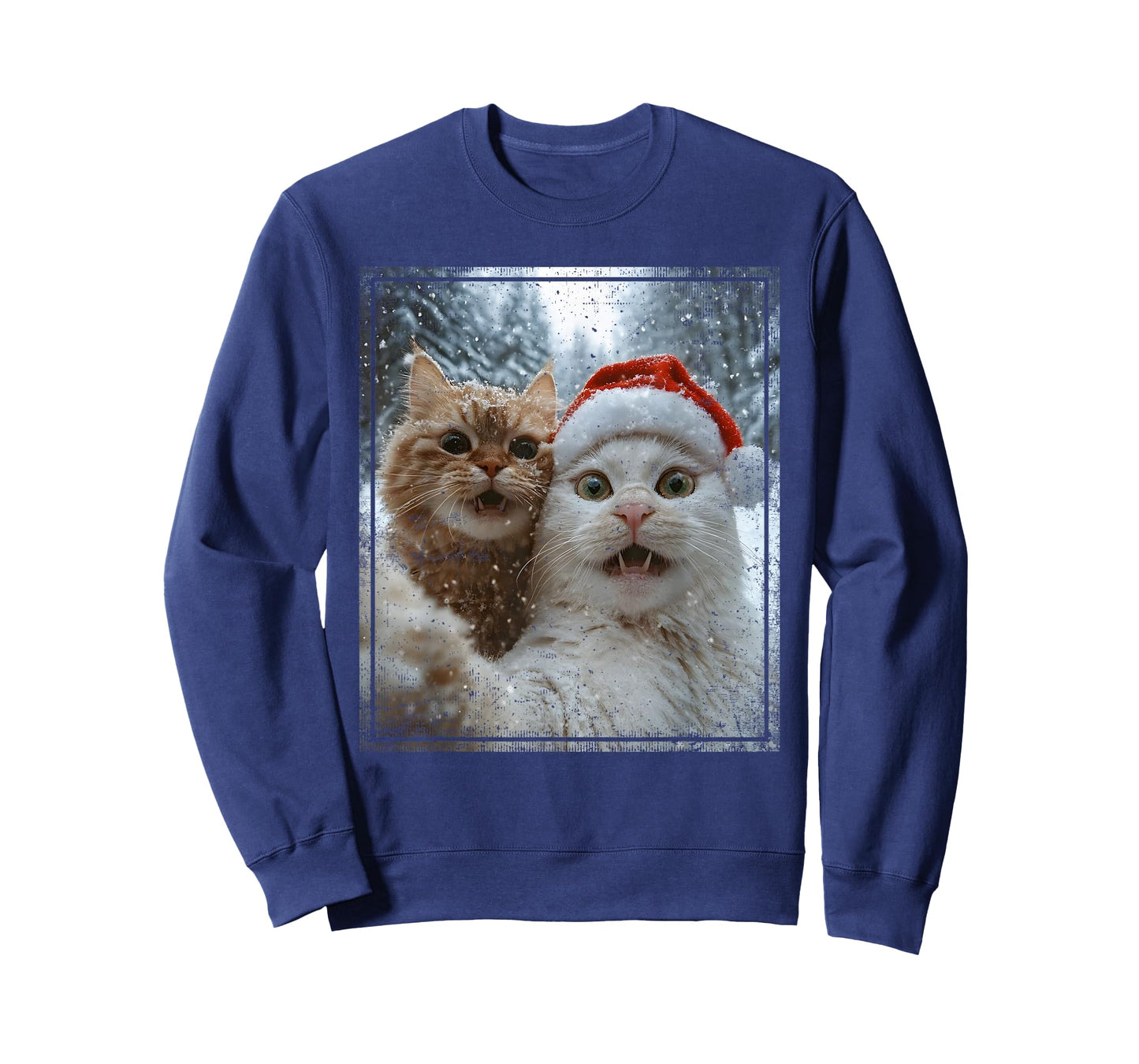 Funny Christmas Cat Selfie Santa Hat Design T-Shirt