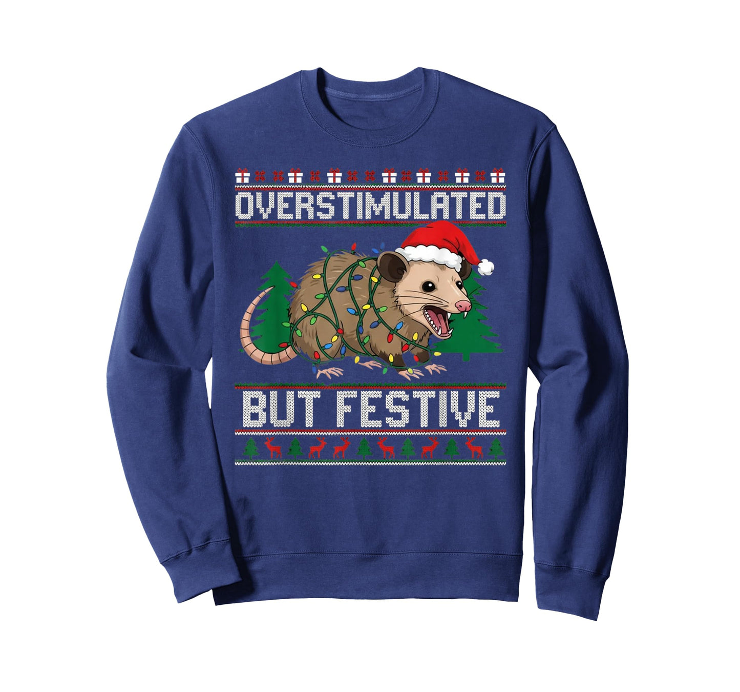 Overstimulated But Festive Possum Christmas Pajamas Ugly T-Shirt