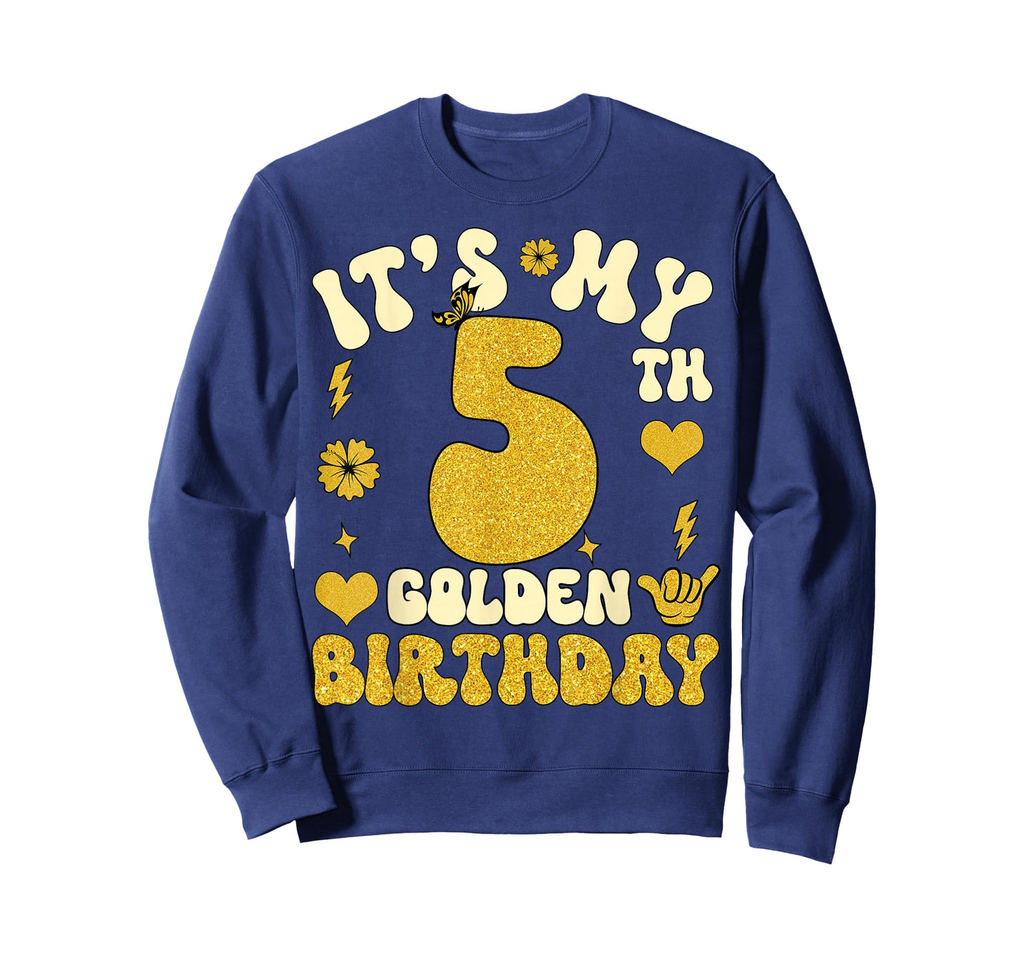 It's My 5th Golden Birthday 5 Year Old Bday Kids Groovy T-Shirt