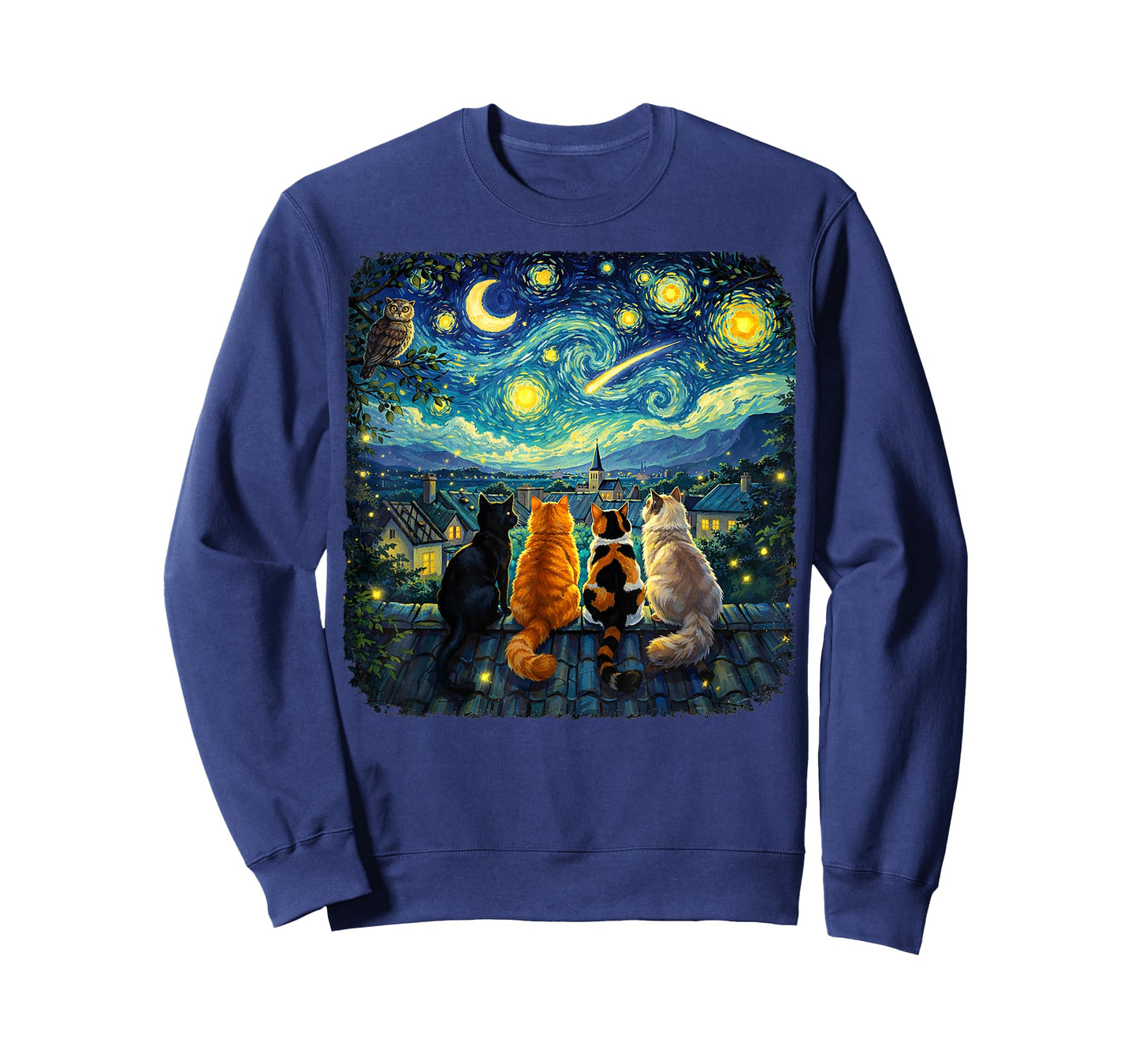 Cat Starry Night Van Gogh Cats Funny Gifts for Men Women Kid T-Shirt