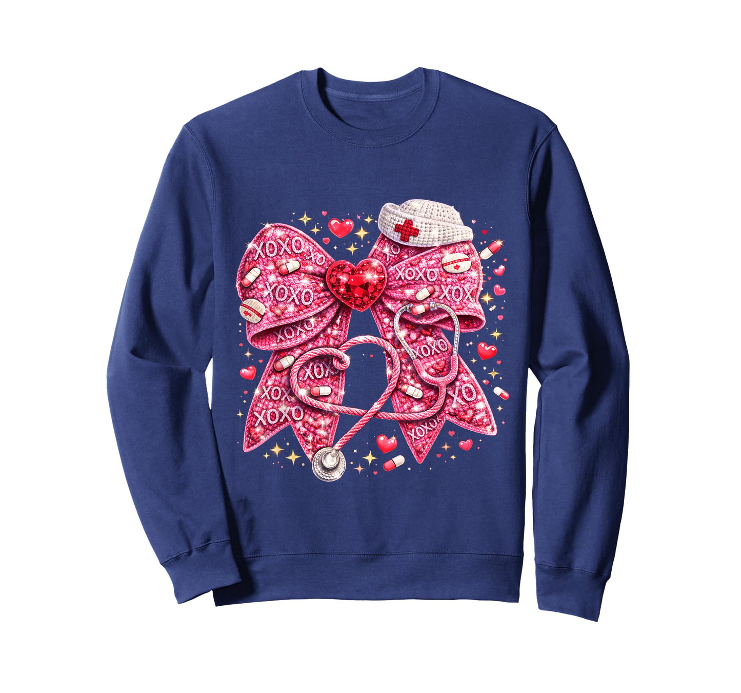 Sparkly Nurse Valentine Bow Design Cute Medical Love Art T-Shirt