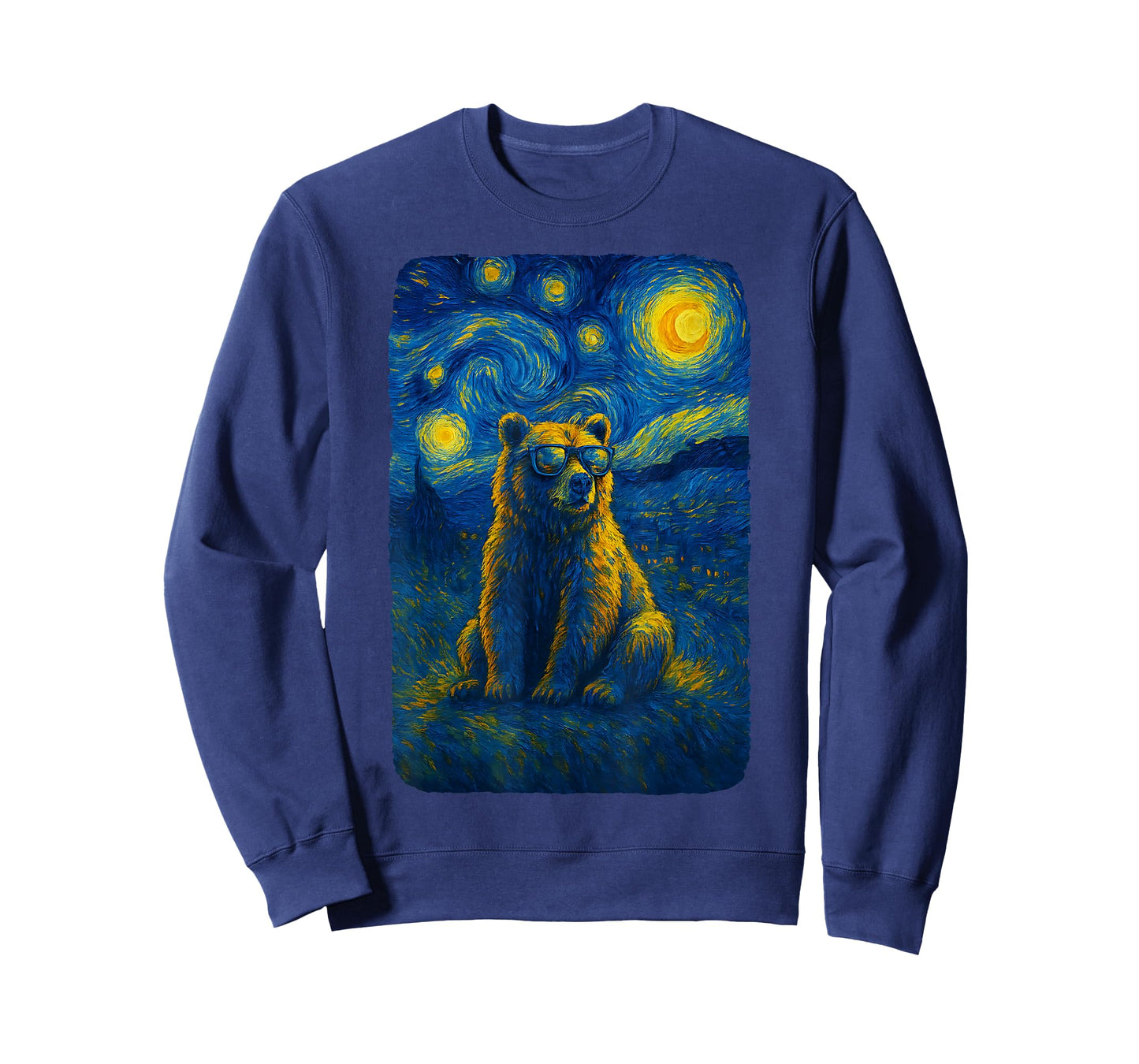 Bear Starry Funny Night Grizzly Bear in Sunglasses Van Gogh T-Shirt