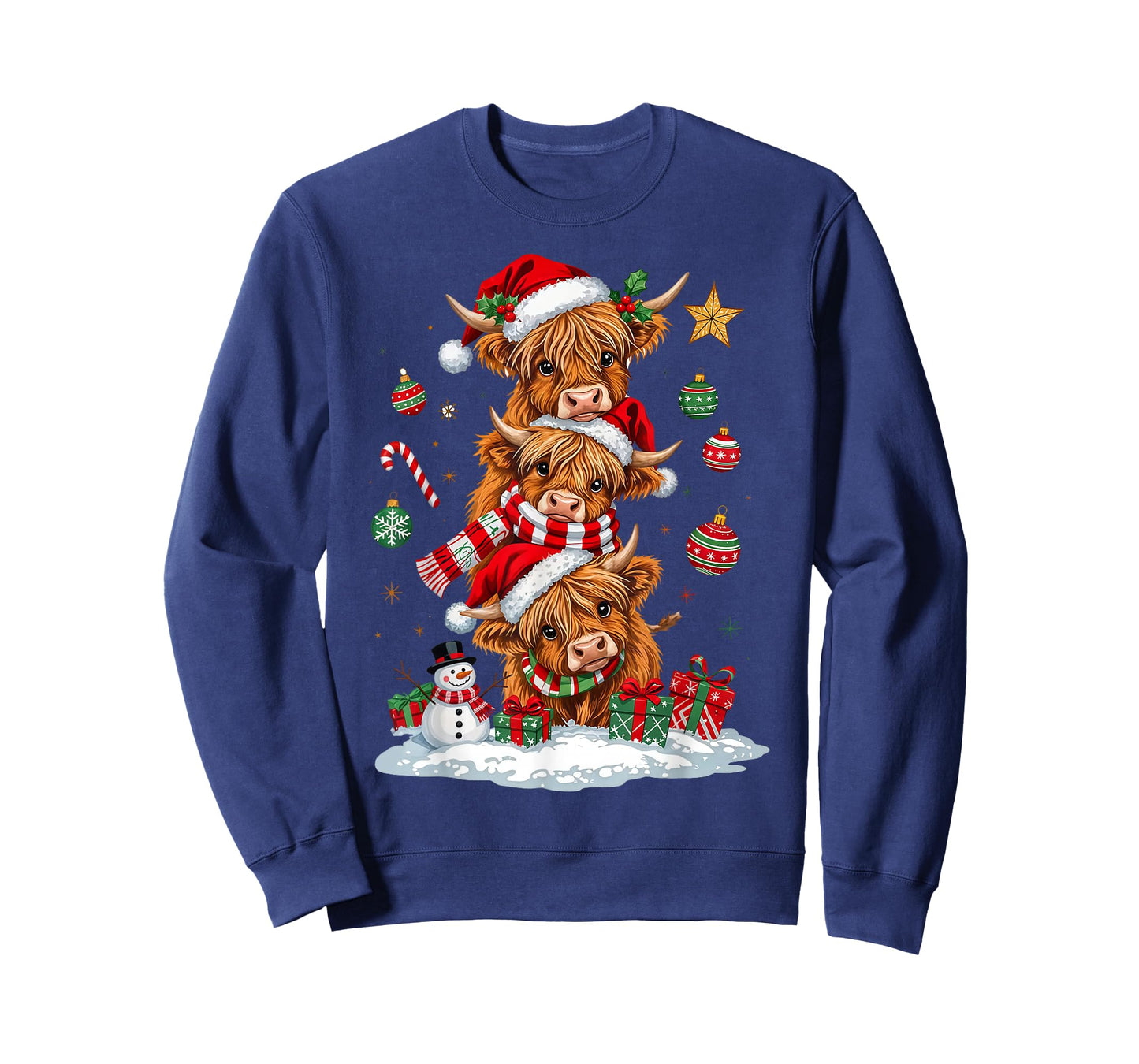 Cute Highland Cow Christmas Trees Santa Xmas Tree Pajamas T-Shirt
