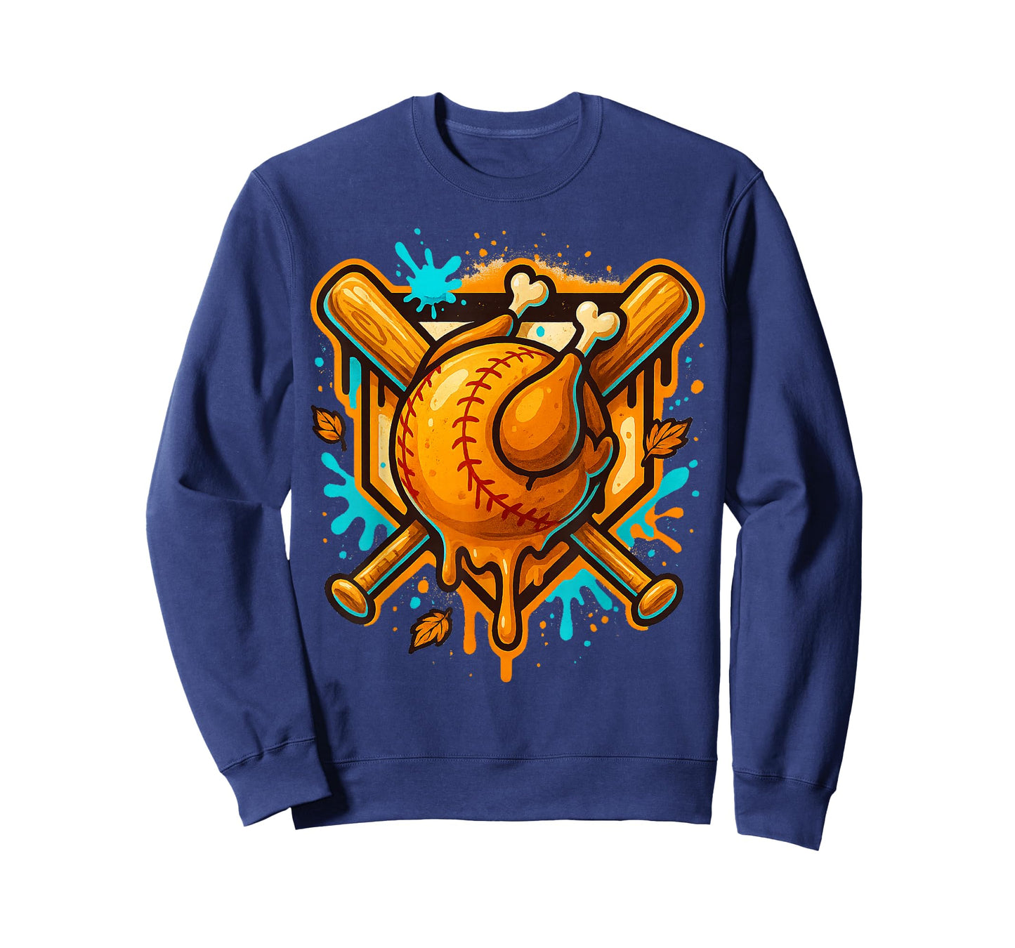 Turkey Baseball Thanksgiving Funny Roast Ball Drip Graffiti T-Shirt