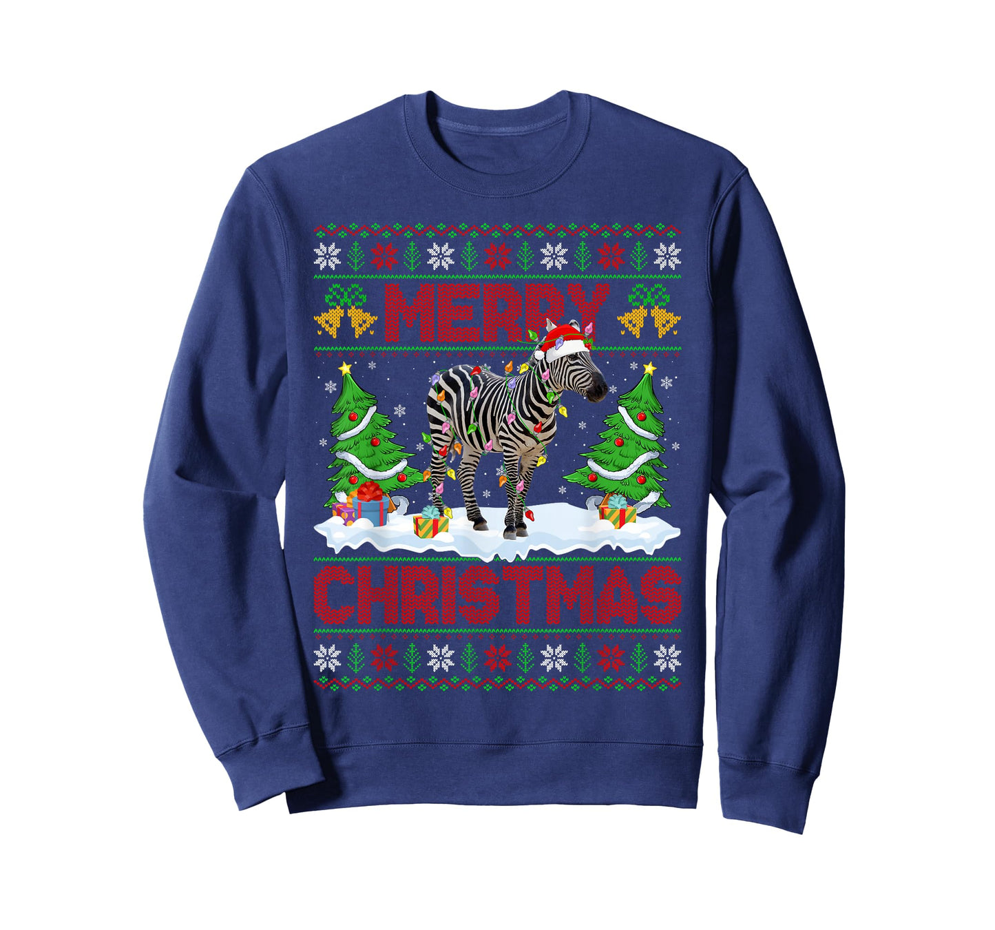 Zebra Ugly Xmas Sweater Funny Animal Lights Christmas T-Shirt