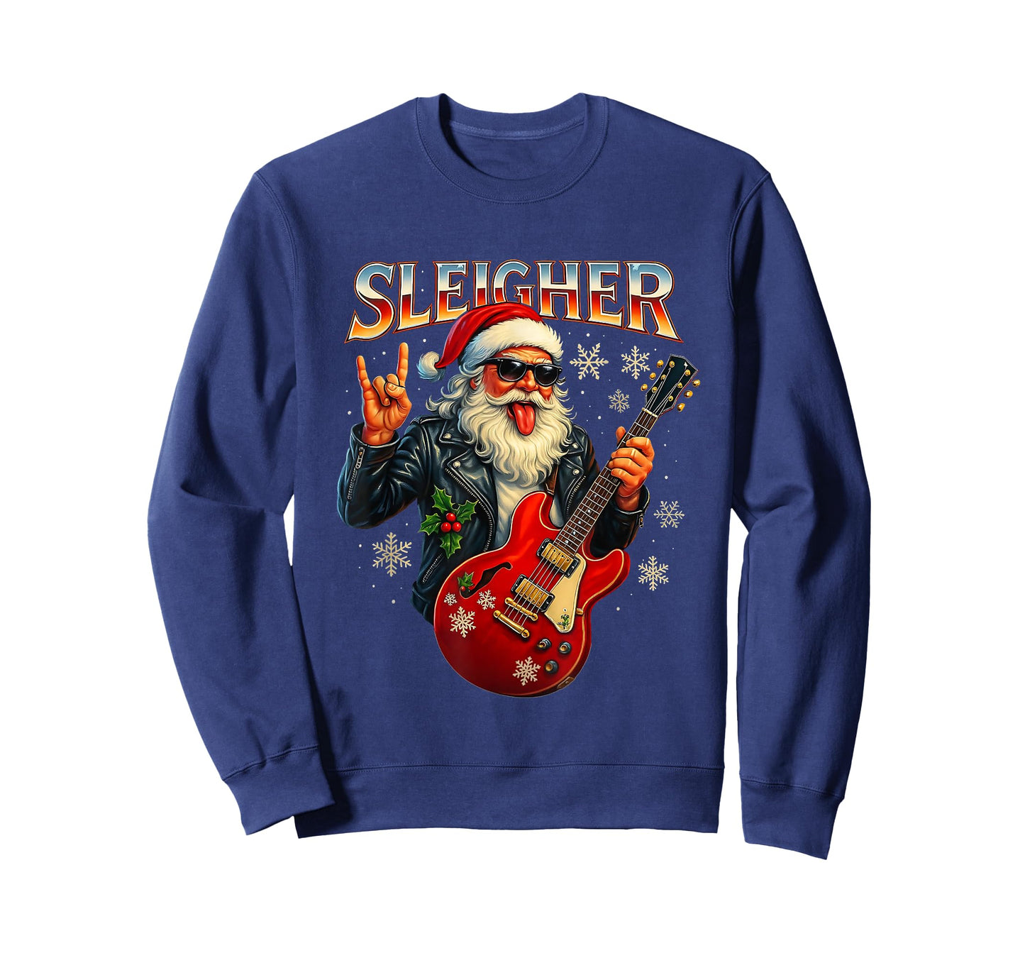 Sleigher Rock Santa Funny Metal Christmas Design T-Shirt